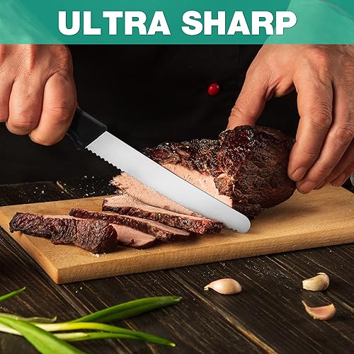 Miniatura 5 de HAUSHOF Juego de 4 cuchillos para bistec, cuchillos para bistec dentados afilados, juego de cuchillos para bistec de acero inoxidable premium