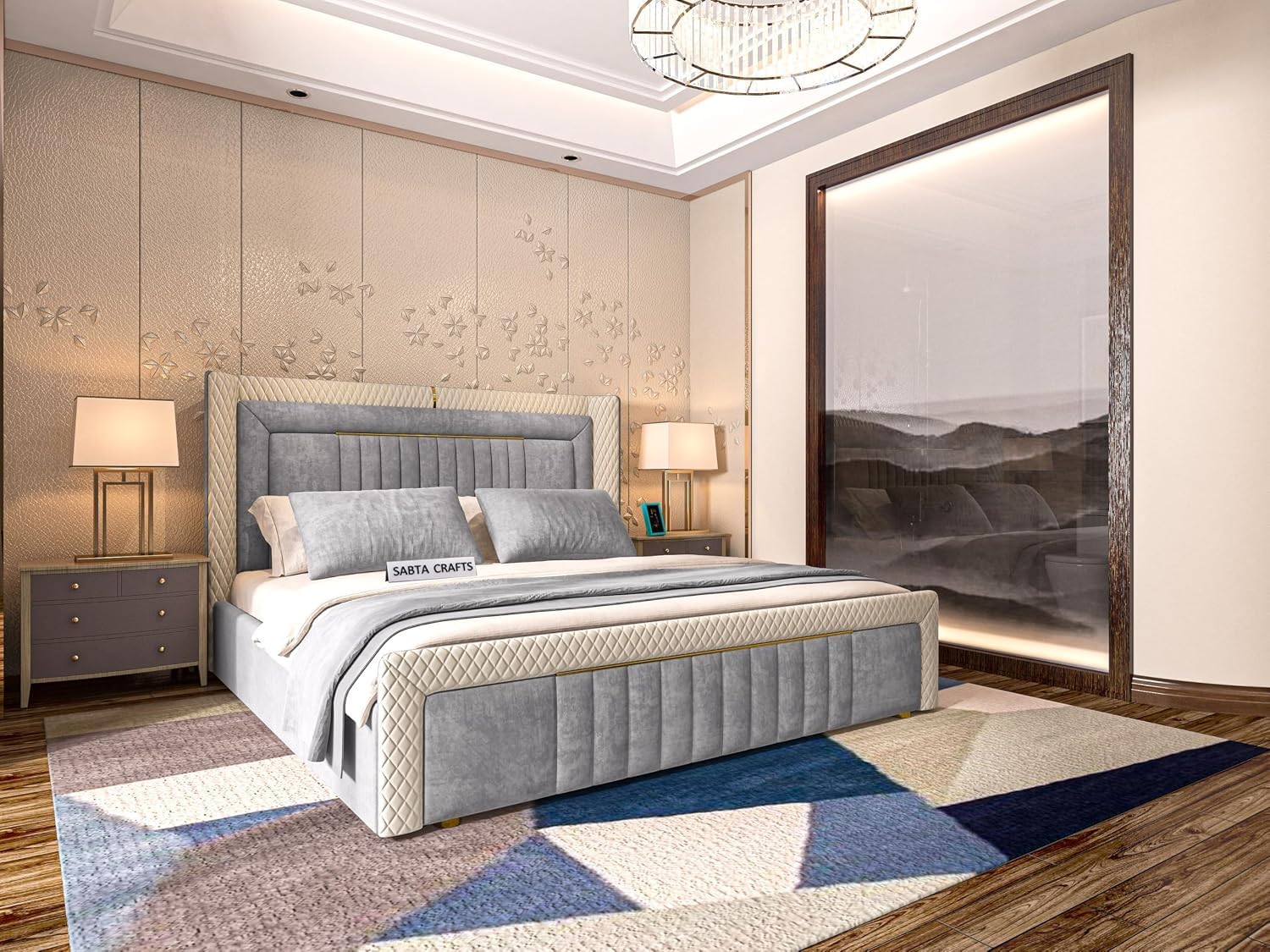 Modern Upholstered King Size Bed with Box Storage for Bedroom | Wooden Double Bed with Storage | Platform Cot Bed with Upholstery Premium Fabric | 6.5 x 6 Ft | Sheesham Wood, Battleship Gray-image-31