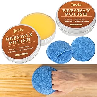 Jevie Natural Beeswax for Wood Furniture Polish & Finish, 2x80g | Odorless Wood Wax with 2 Sponges, Waterproof & Crack-Resistant, for Furniture, Antiques, Instruments