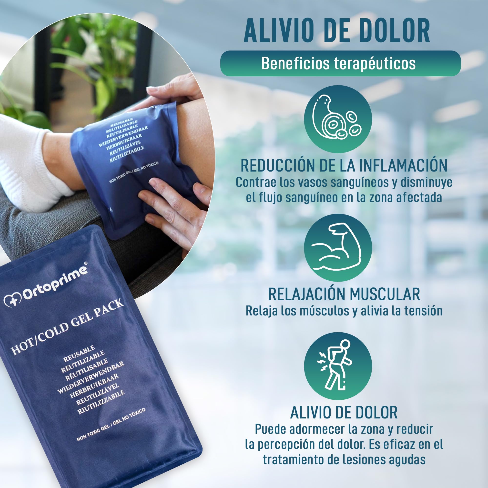 OrtoPrime PACK X2 Bolsas de Gel Frío y Calor para LESIONES Funda Protectora INCLUIDA - Bolsas Gel Frío y Calor REUTILIZABLE Bolsa frio calor Congelador y Microondas 26x15cm Cualquier Parte del Cuerpo