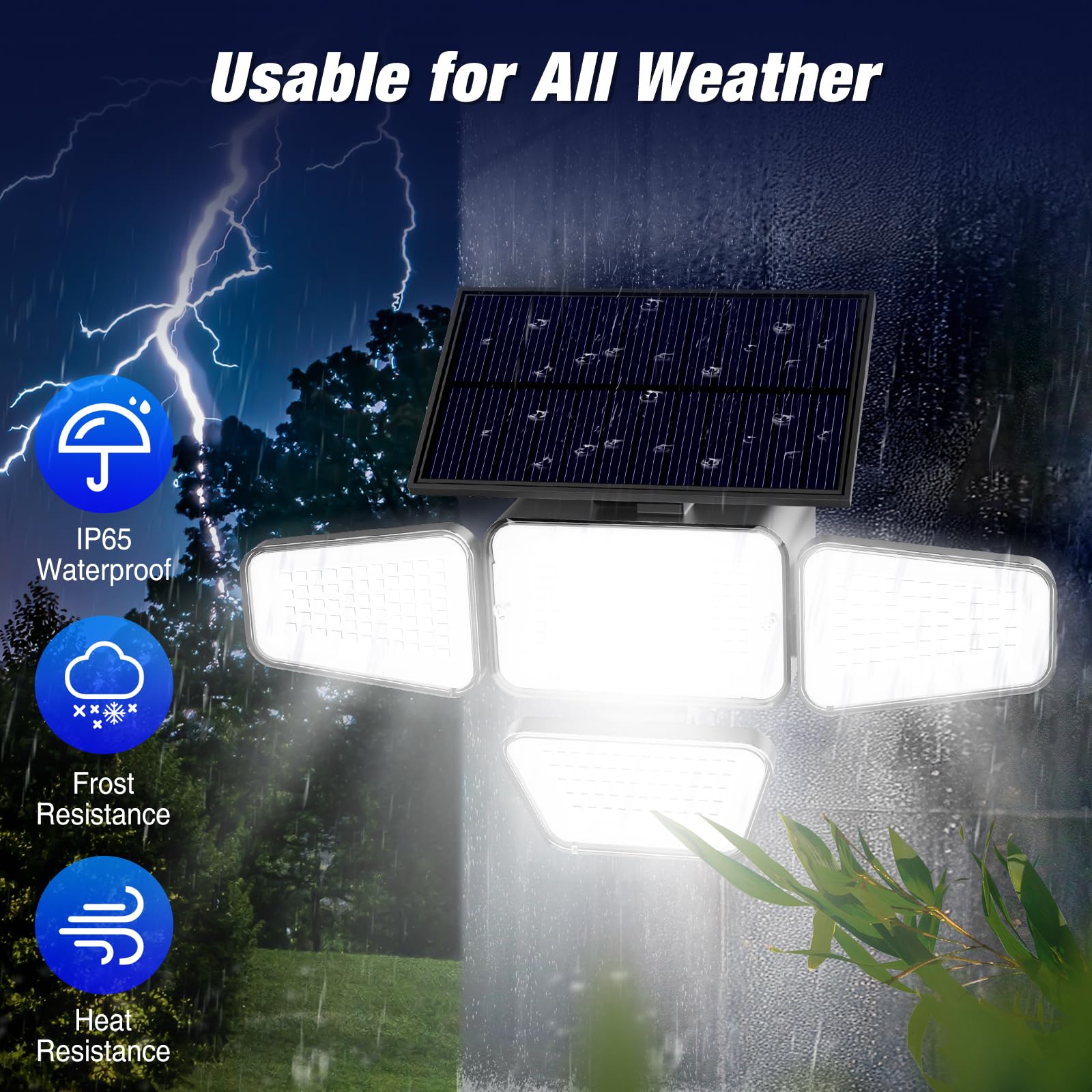 Peasur 2 Pezzi Faretto Led da Esterno Solare, 318 LED Luce Solare con Sensore di Movimento, 4 Testa 3 Modes Impermeabile Faretti Solari, Luci Solari per Giardino Garage Parete