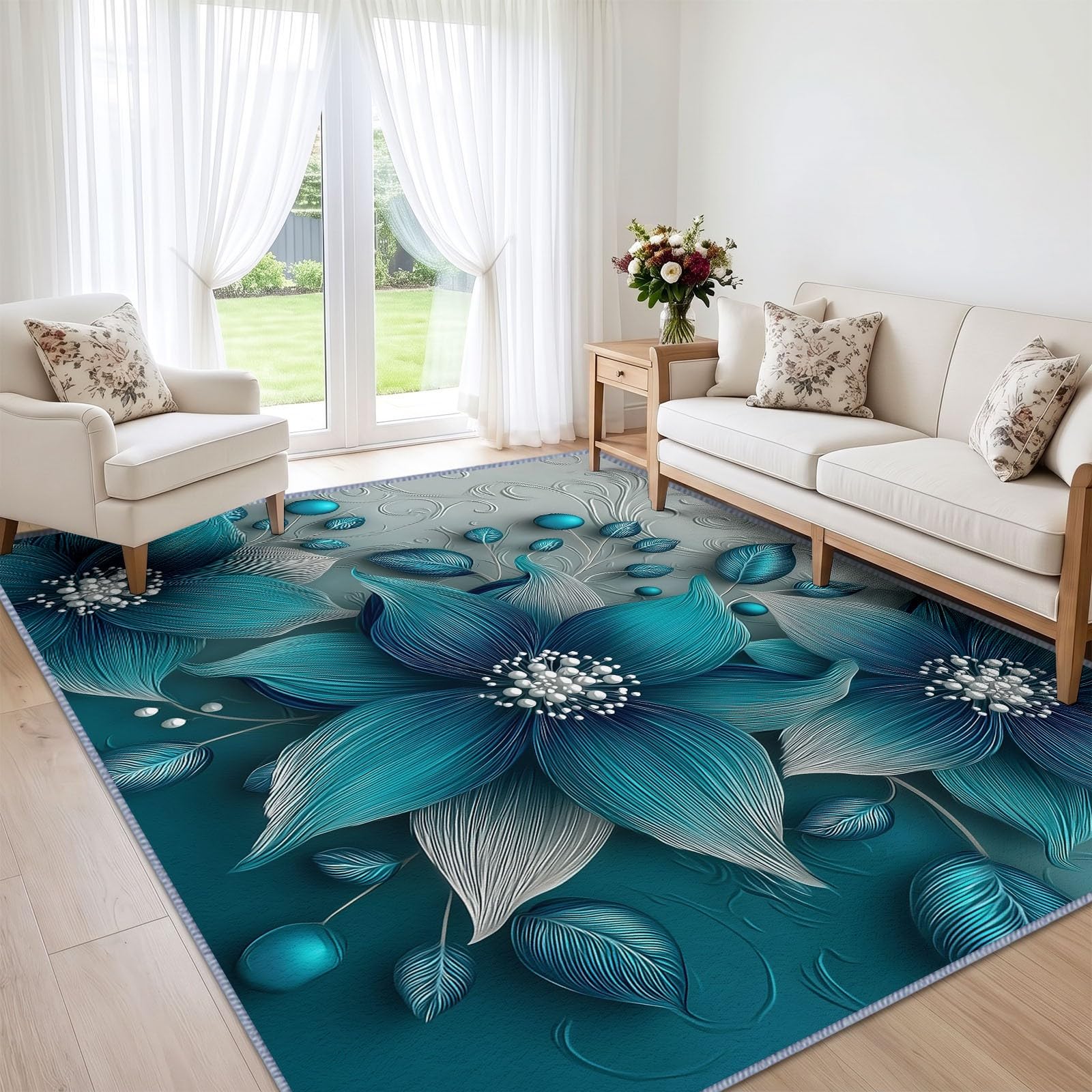 Luksusowy dywan do salonu, 180 x 240 cm, płatki kwiatów, do sypialni, z krótkim włosiem, miękki, antypoślizgowy dywan do jadalni, biura, sypialni, salonu