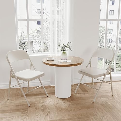 Miniatura 2 de Silla plegable beige, sillas plegables apilables de metal resistente con doble apoyo, silla plegable portátil para oficina, boda, fiesta, juego de