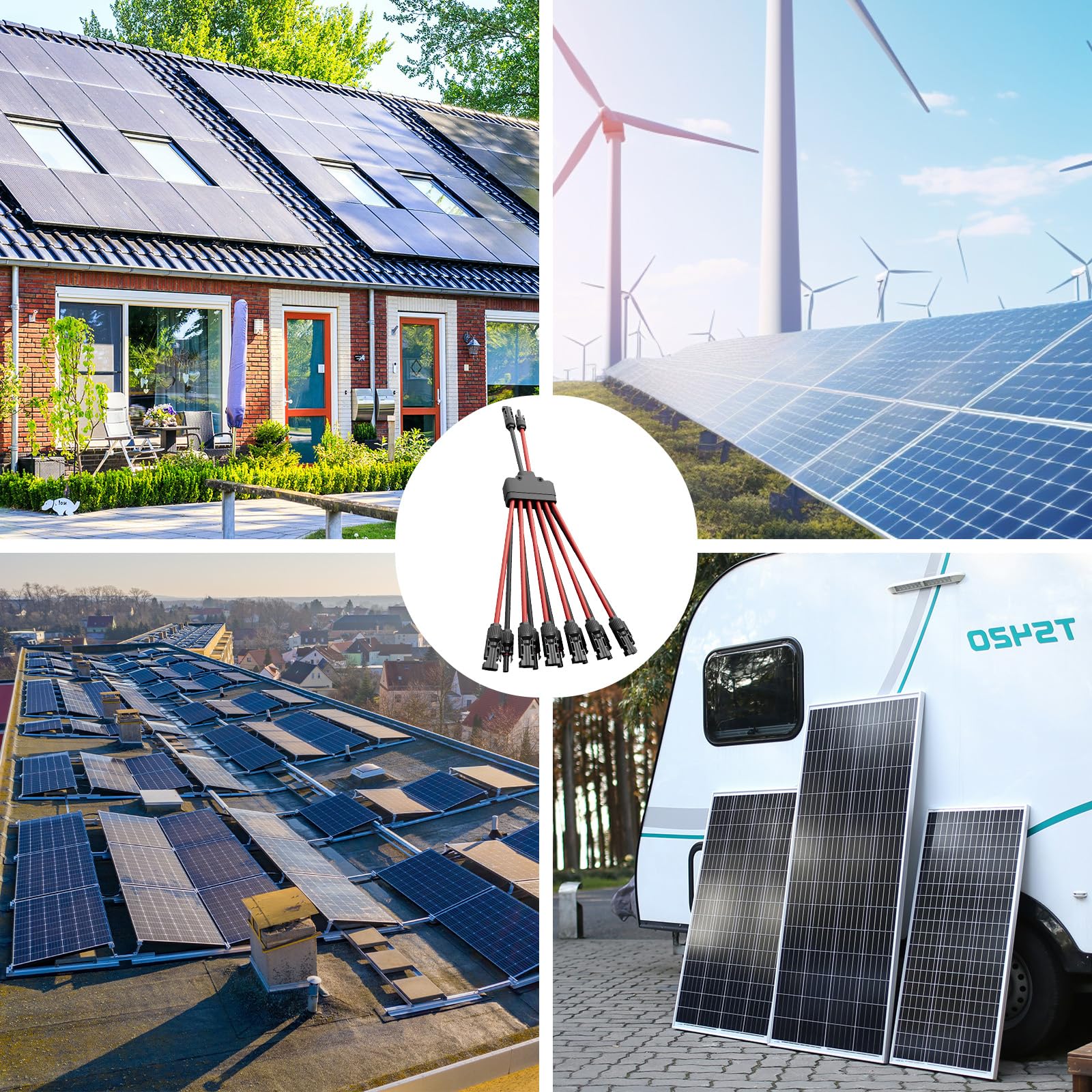 Paquete de 2 conectores solares sin herramientas, conectores de cable solar para 6 paneles solares, conectores de panel solar a prueba de agua, 2 a 12 ramificaciones en Y, adaptador paralelo de