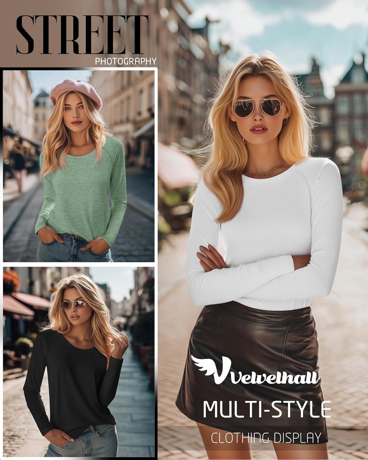 5 Pack Women's Long Sleeve T-Shirts Crew Neck Raglan Loose Fit Casual Shirts Side Split Curved Hem Tunic Tops - Image 2