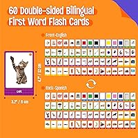Vista 2 de 60 tarjetas flash en inglés y español, tarjetas de sustantivos de doble cara, palabras bilingües de visión – animales, colores, alimentos
