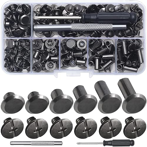 YORANYO 110Sets Chicago Screws Leather Rivets Assorted Screw Rivets Chicago Binding Screws for Decorate and Repair Leather Craft Belt Bag Shoes
