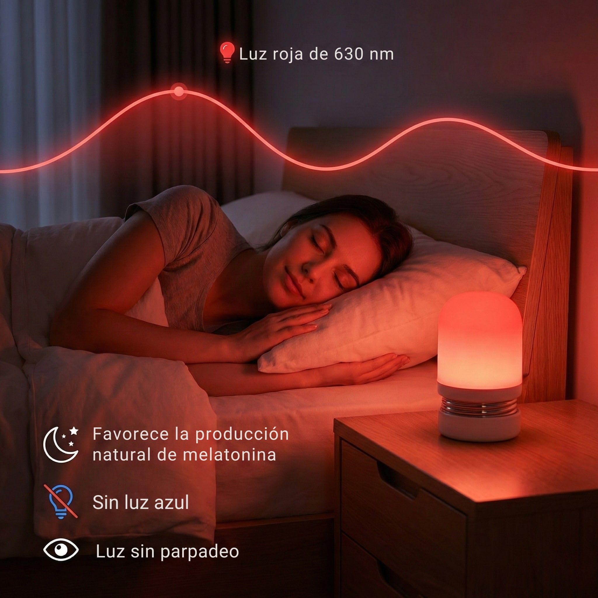 Toys4Boys Luz Nocturna Infantil Roja Para Dormir 620 nm- Lámpara de Noche Led Suave Para Mesita, Habitación de Niños o Bebés - Luz Quitamiedos Ergonómica Que no Interfiere Con la Melatonina