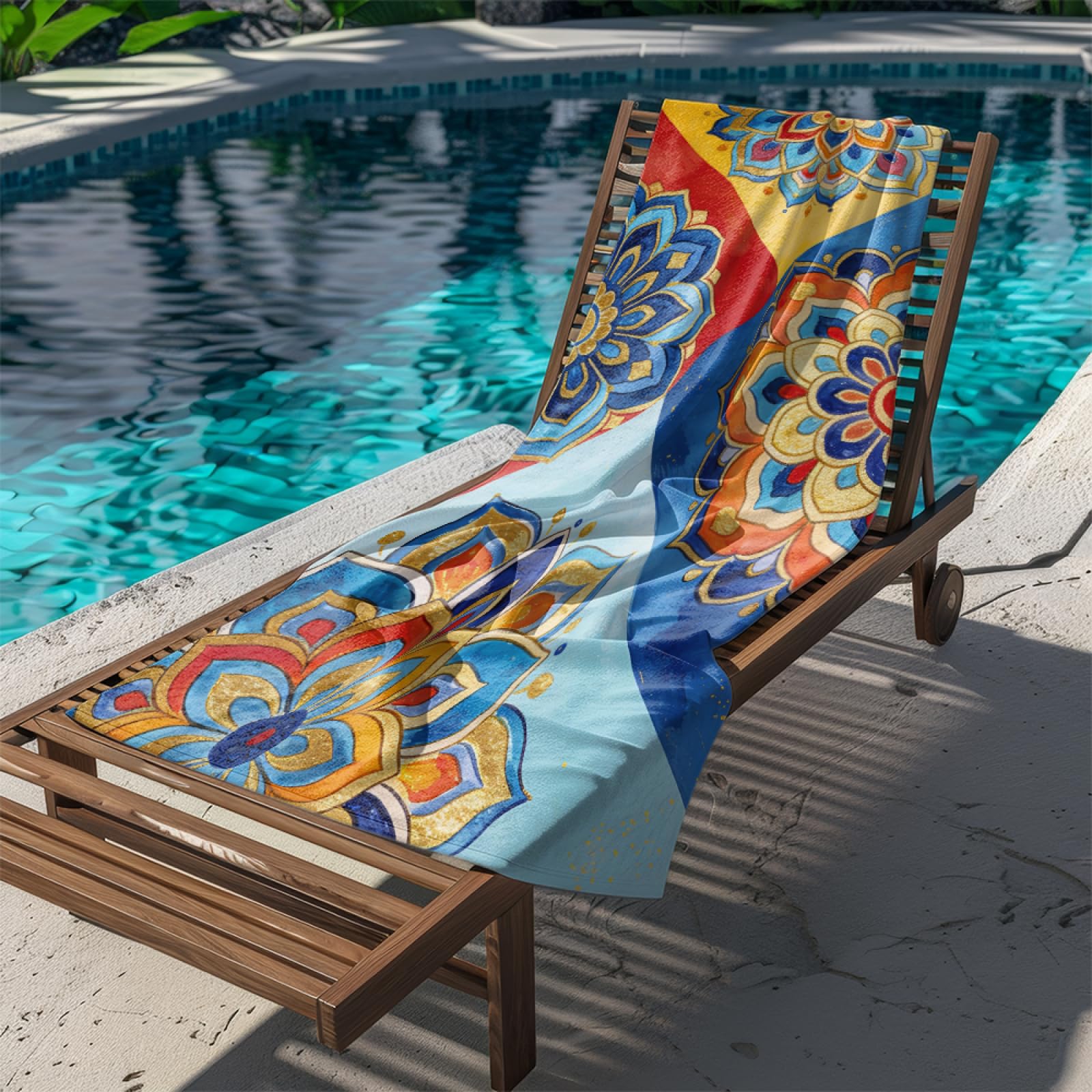 Fouta PlageFleur d'or Rouge Bleu Modèle Surdimensionné avec Diverses Tailles, Respirante et Portable, Parfaite pour Voyages Sorties Piscine et Usage Extérieur Quotidien 90x160 cm