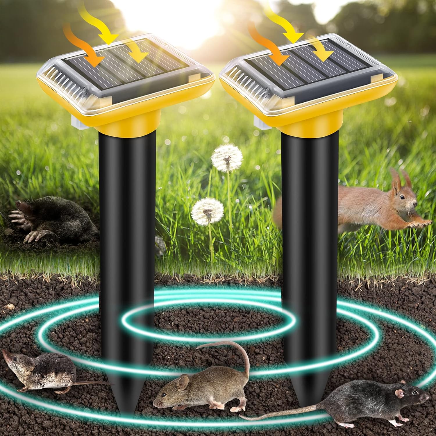 Mole Repellent,Ultrasonic Solar Mole Repeller Stakes