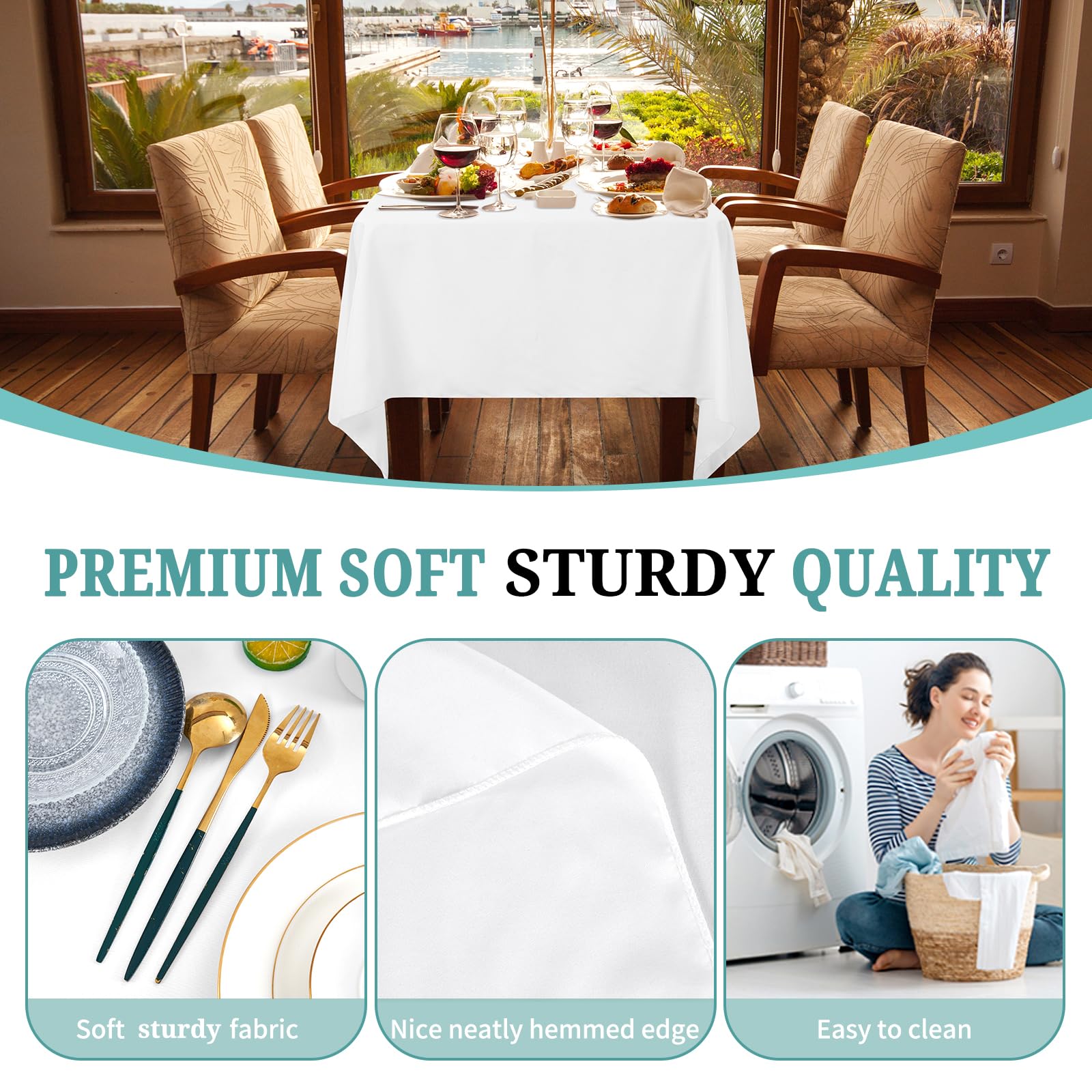 Lot de 12 Nappes Rectangulaires en Polyester de 153 x 260cm pouces pour tables rectangulaires de 6 pieds/1,8m,couverture de table en tissu lavable pour mariage/buffet/table à manger/événements - Blanc
