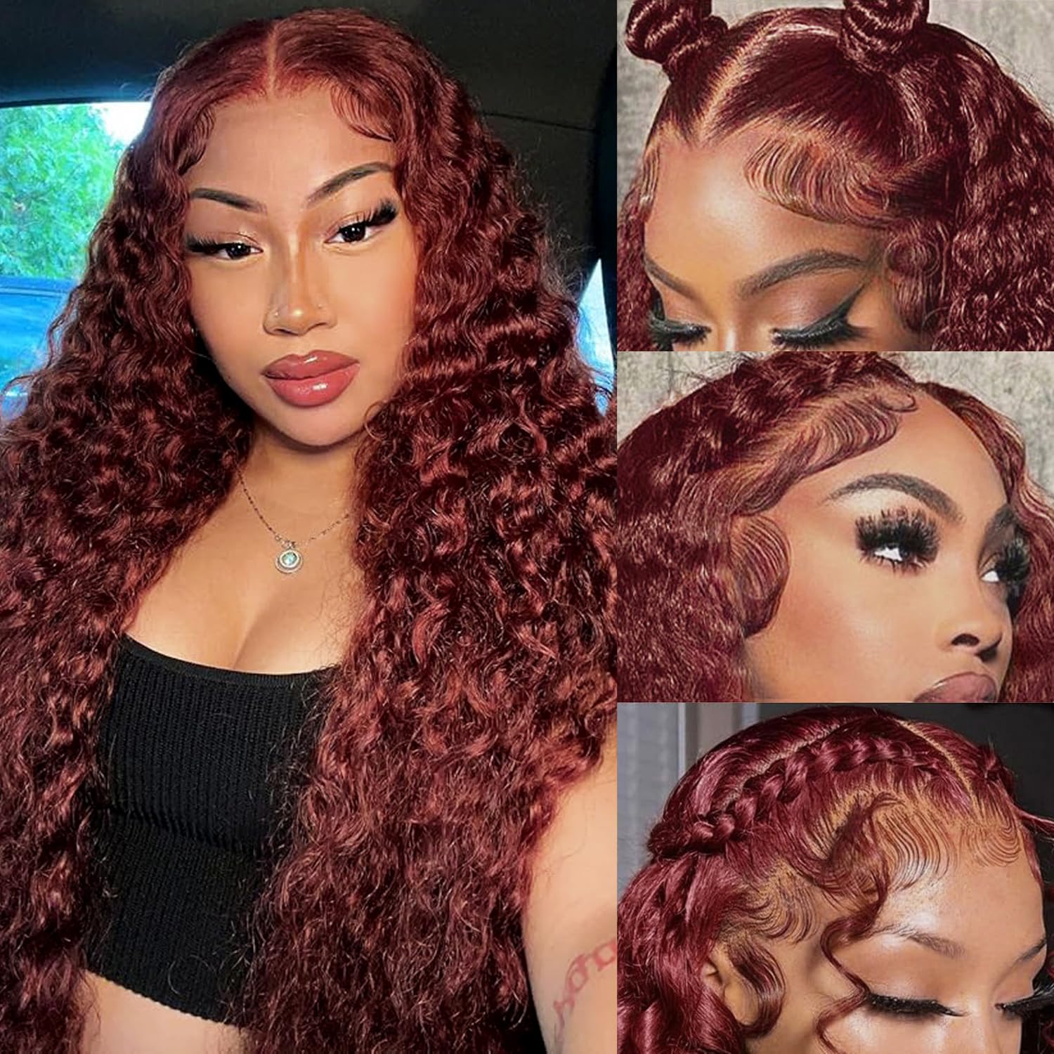 Cfaimity 26 Inch Reddish Brown Lace Front Wigs HumanHair 13x6 Reddish Curly Lace Front Wig 180Density Deep Wave HD Lace Frontal WigsHuman Hair Pre