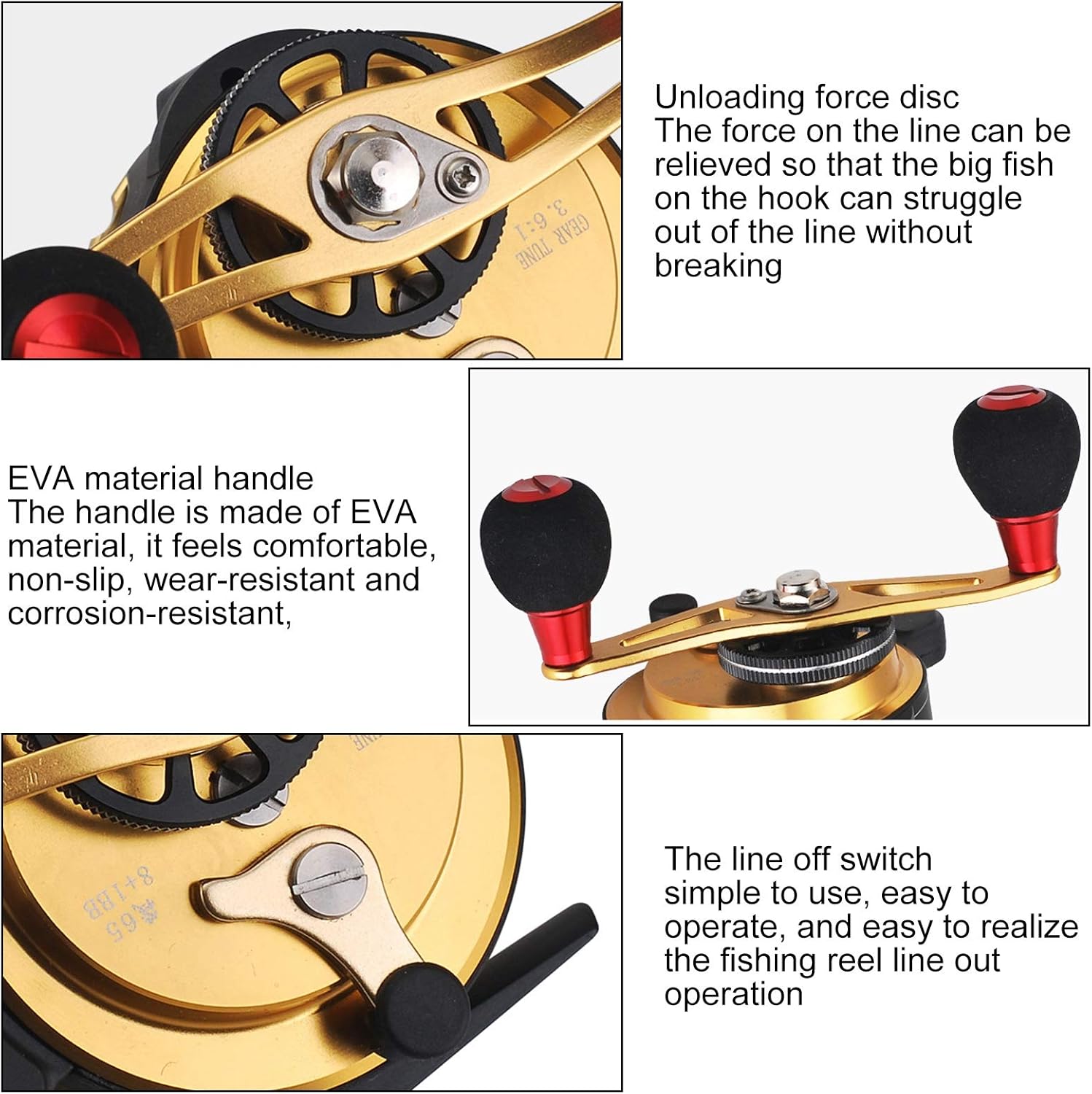 Inline Ice Fishing Reel, All Metal Fishing Wheel 3.6:1 Positioning with Magnetic Automatic Line Out Device for Raft, Lake, Sea, Rock Fishing