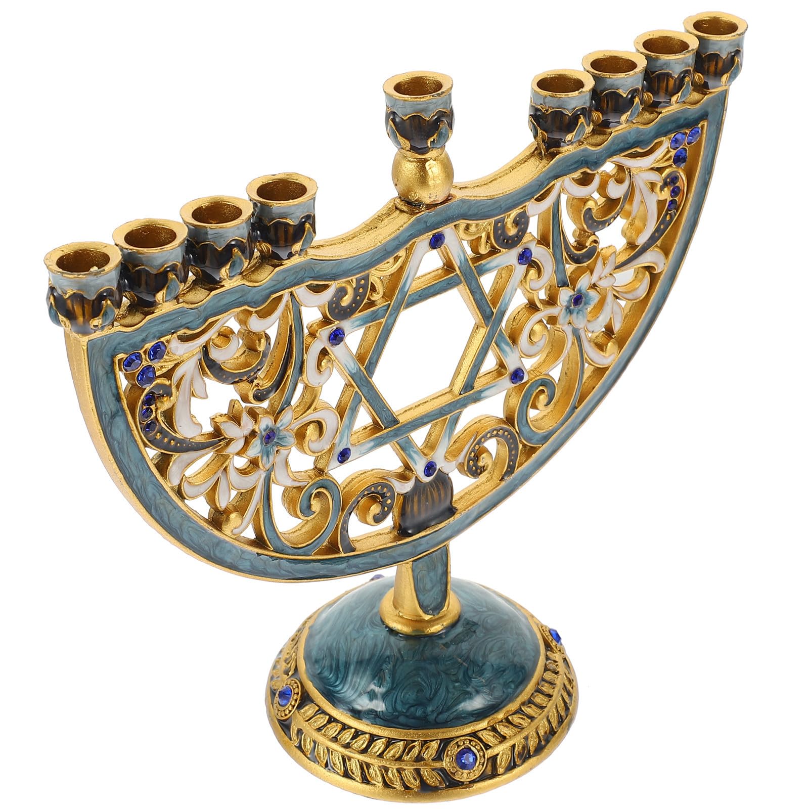 Candelabro de Mesa de Aleación, Diseño de Nueve Brazos, Estilo Vintage | Decoración de Hanukkah, Pieza Estable para Escritorio, Adecuado para Cenas y Banquetes