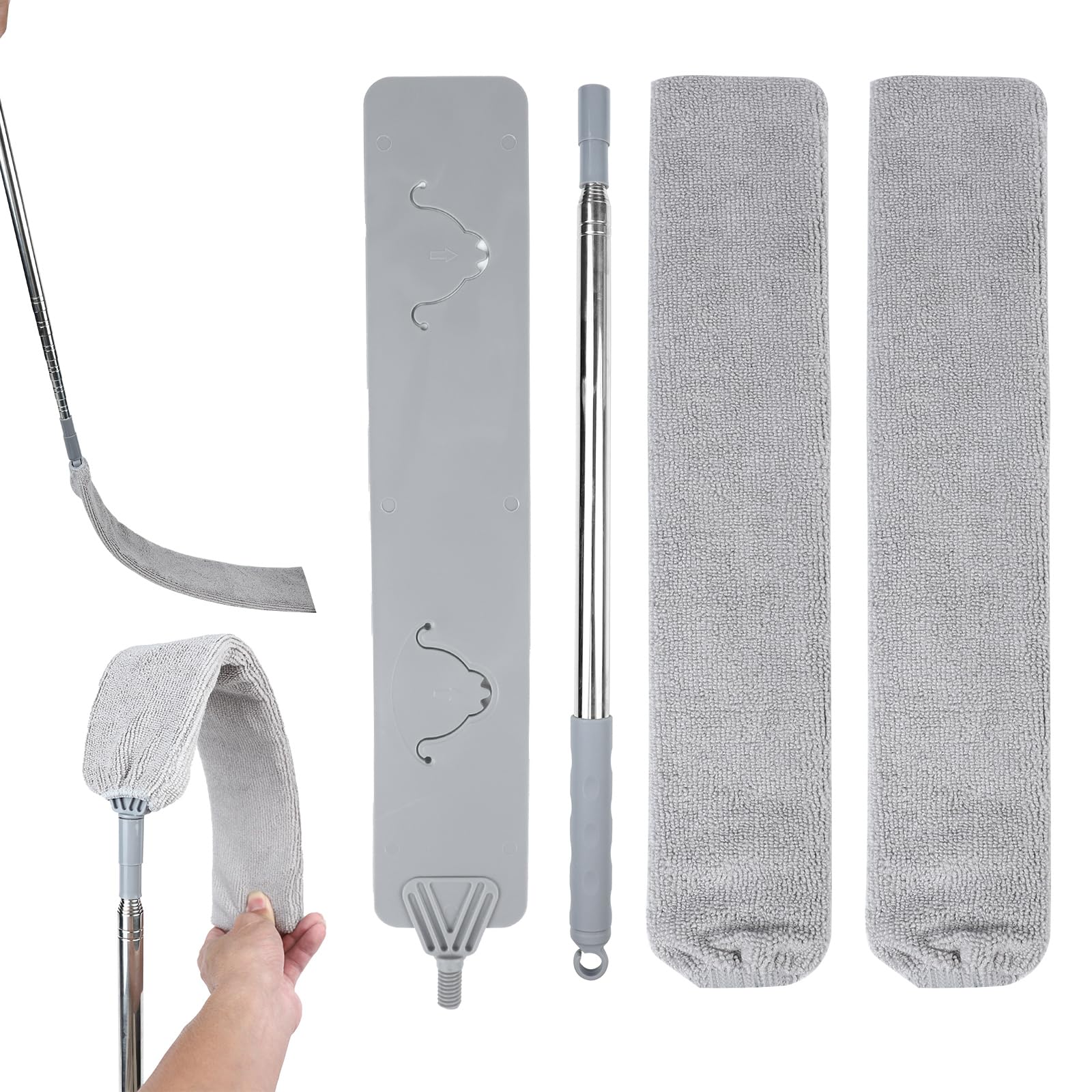 Spolverino Telescopico In Microfibra Con Manico Estensibile Da 82 A 250 Cm, 2 Testine Lavabili, Per Pavimenti E Soffitti - 4