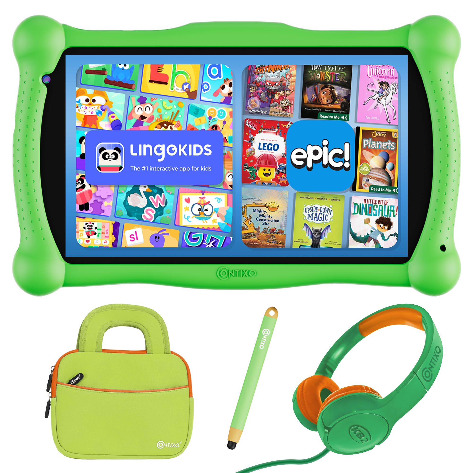 Contixo 7" Kids Learning Tablet Bundle - Headphones, Stylus & Sleeve Bag, Pre-Installed Games and Educational Apps, Parental Controls, Ideal for