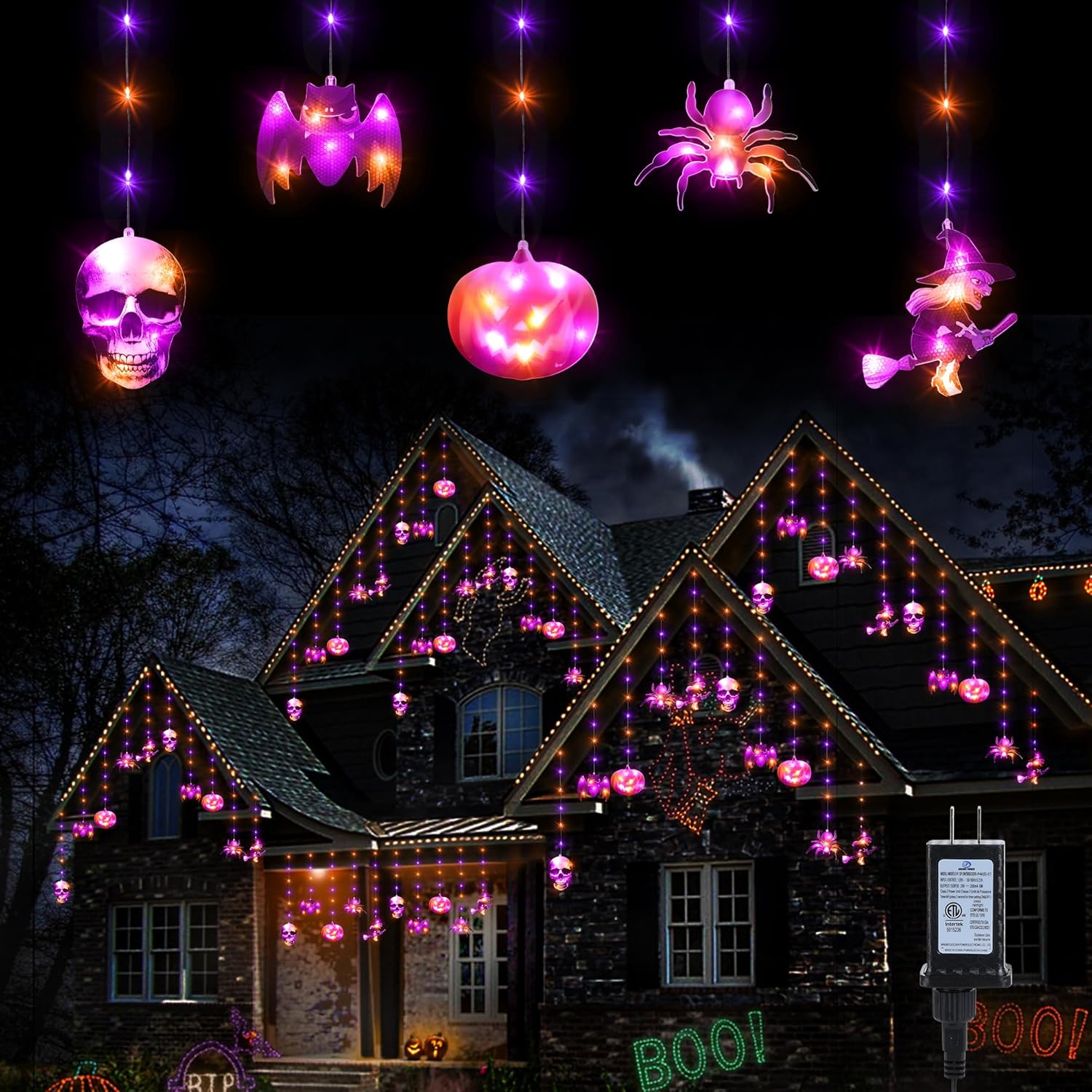 Lomotech Halloween Icicle Lights, 14.8ft 108LED Purple Orange Halloween Lights with