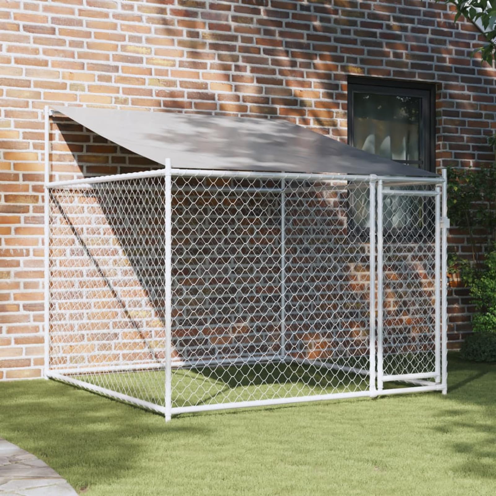 Gecheer Dog Cage Roof and Door Galvanised Steel Grey 2 x 2 x 2 m, Fence for Dogs Kennel Hens, Kennel for Dogs, Pets Animals, Large Dog Outdoor