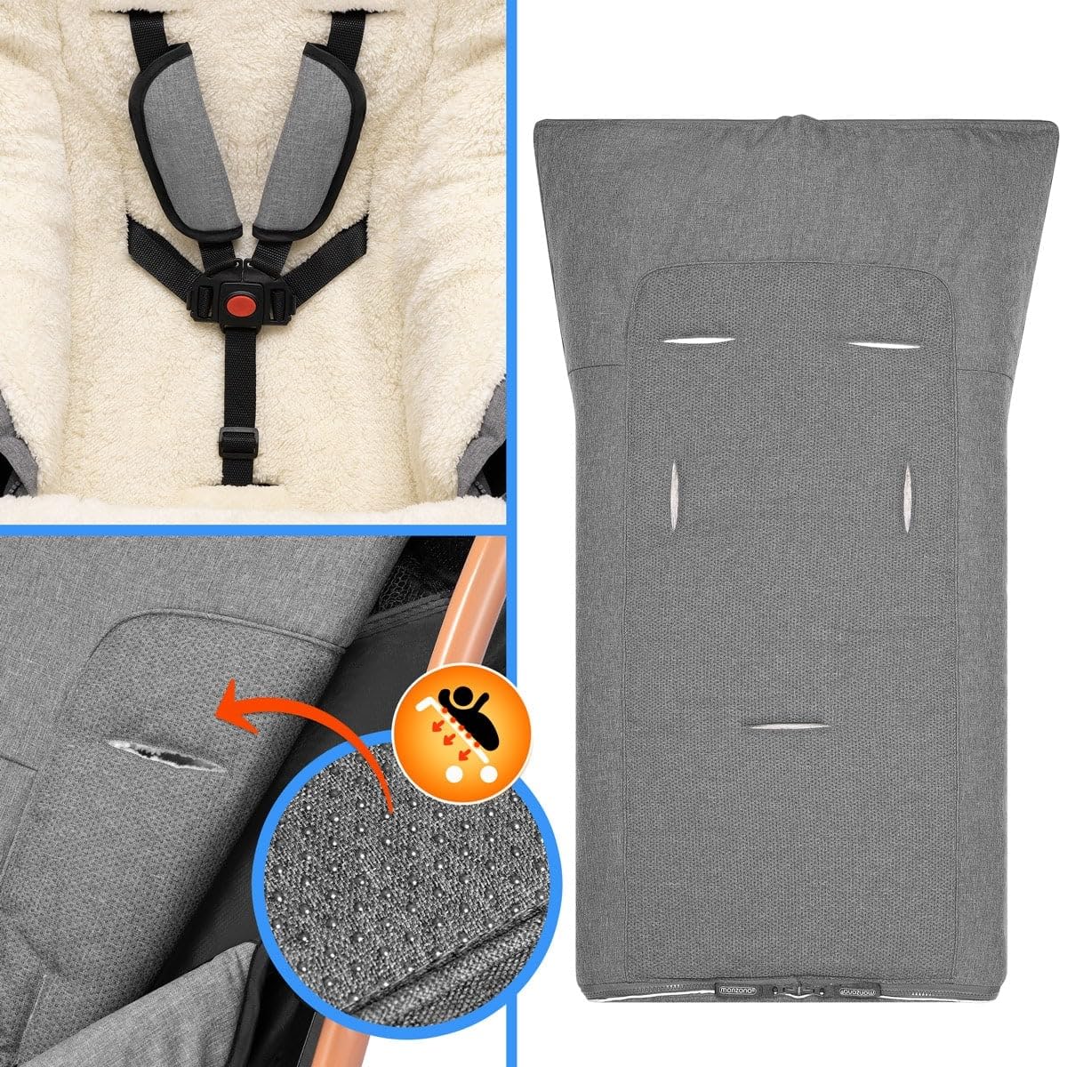 MONZANA® Fußsack für Kinderwagen Baby Winter mit Handwärmer Reflektoren Reißverschluss Buggy Waschbar Babyschale Schlafsack Kuschelig Dunkelgrün