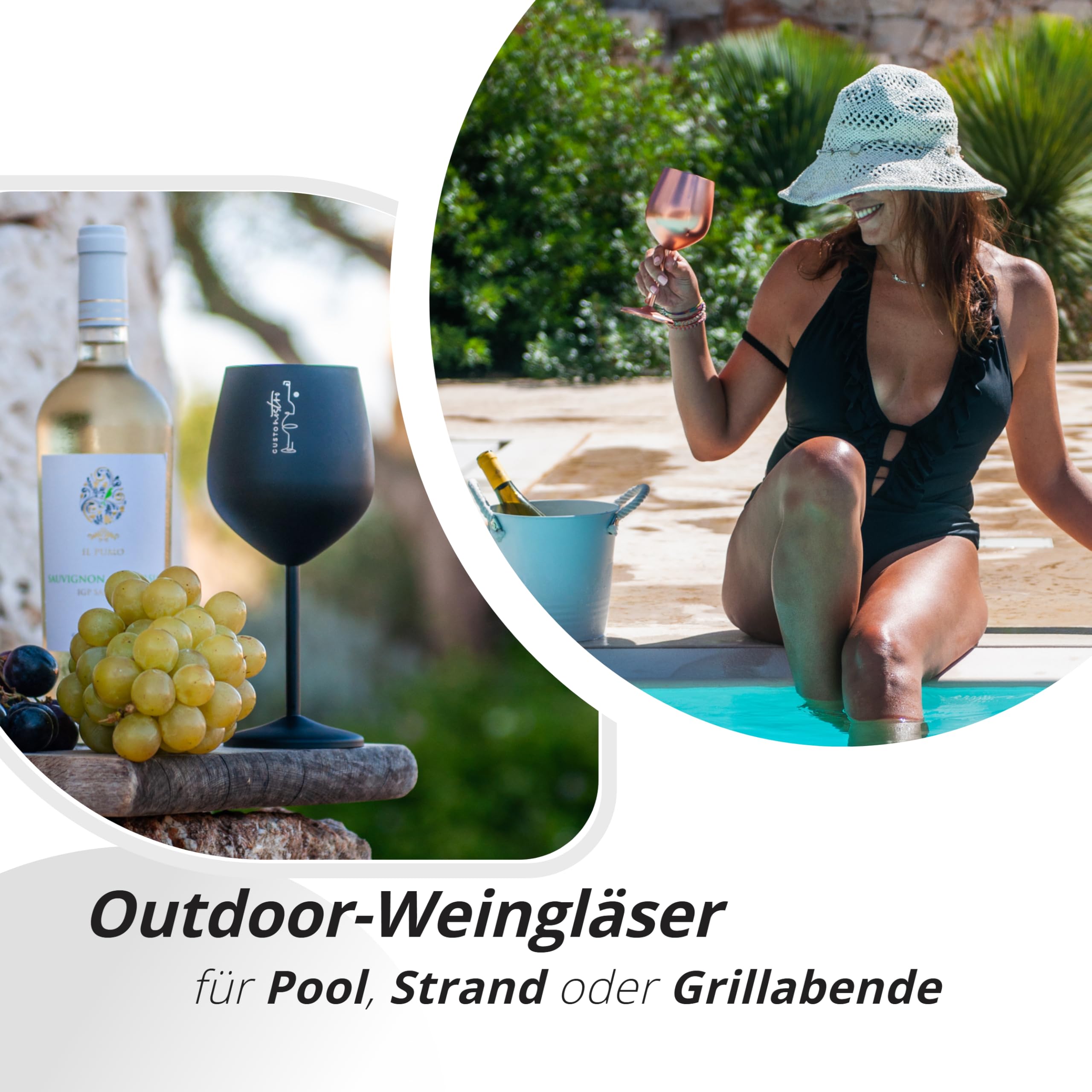 Gusto Nostro Weingläser mit Stiel aus Edelstahl - Unzerbrechliche Kelche mit 540 ml - Elegantes Trinkgeschirr in Schwarz für Champagner und Cocktails (4er Pack)
