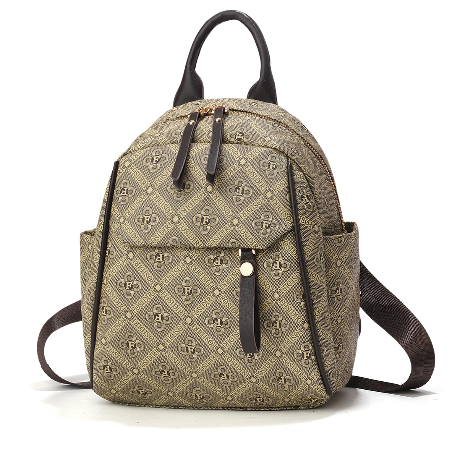 NICOLE & DORIS Petit Sac à Dos Femme Léger Mini Sac a Main a Dos PU Cuir Daypack Sac a Dos Etanche Feminin pour Travail Shopping Voyage Kaki Motif