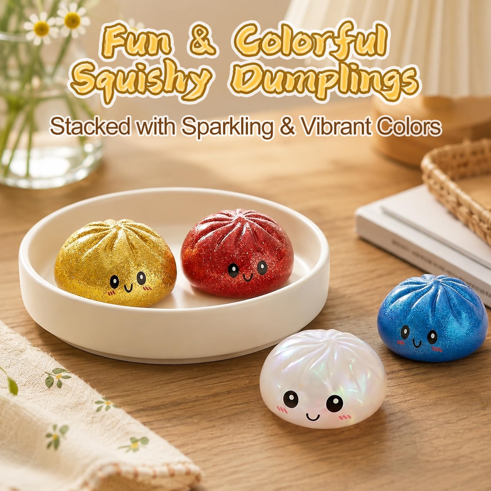 Dumpling Squishies 2026, Squishiest Bun Dumplings with Steamer Box Glitter Dumpling Dampfgarer, Mystery Dumplings Trend mit Box Geschenkidee für Kinder und Erwachsene (Zufällig)