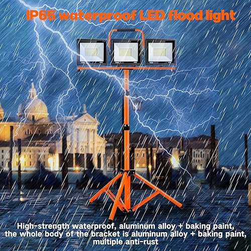 Miniatura 3 de Luces de trabajo de 21000 lúmenes con soporte, 3 luces de trabajo LED de cabeza ajustables, con soporte de trípode ajustable y plegable, lámpara