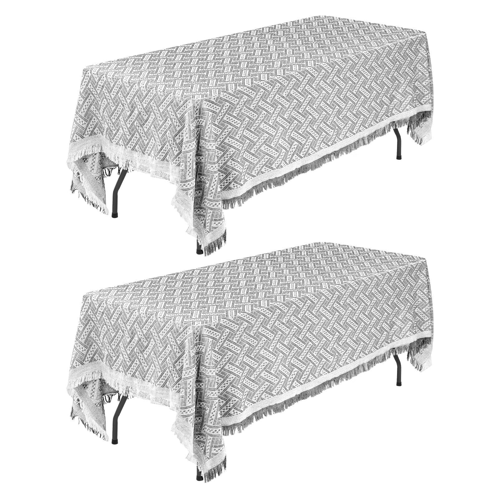 FXKS 2 Pack Grey Tablecloths 180 x 260 cm Rectangle Table Cloth for 6 ft Table, Boho Vintage Tablecloth with Tassel, Washable Polyester Table Cloths for Outdoor Camping, Home Dinning Tabletop Decor