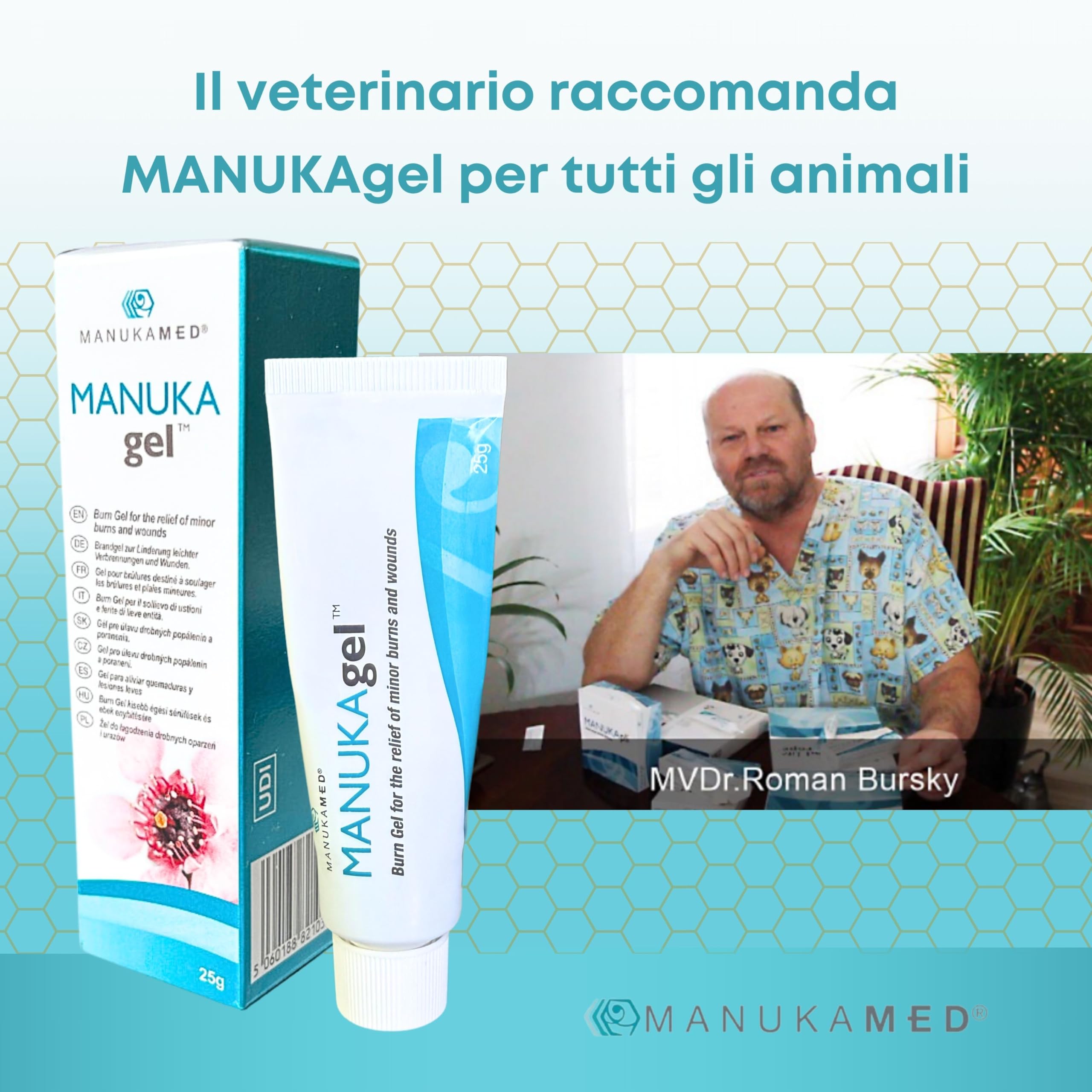 ManukaMed MANUKAgel Gel antibatterico, unguento per ferite per cani, gatti, cavalli, miele di Manuka 100% bioattivo MGO 560+/25 g
