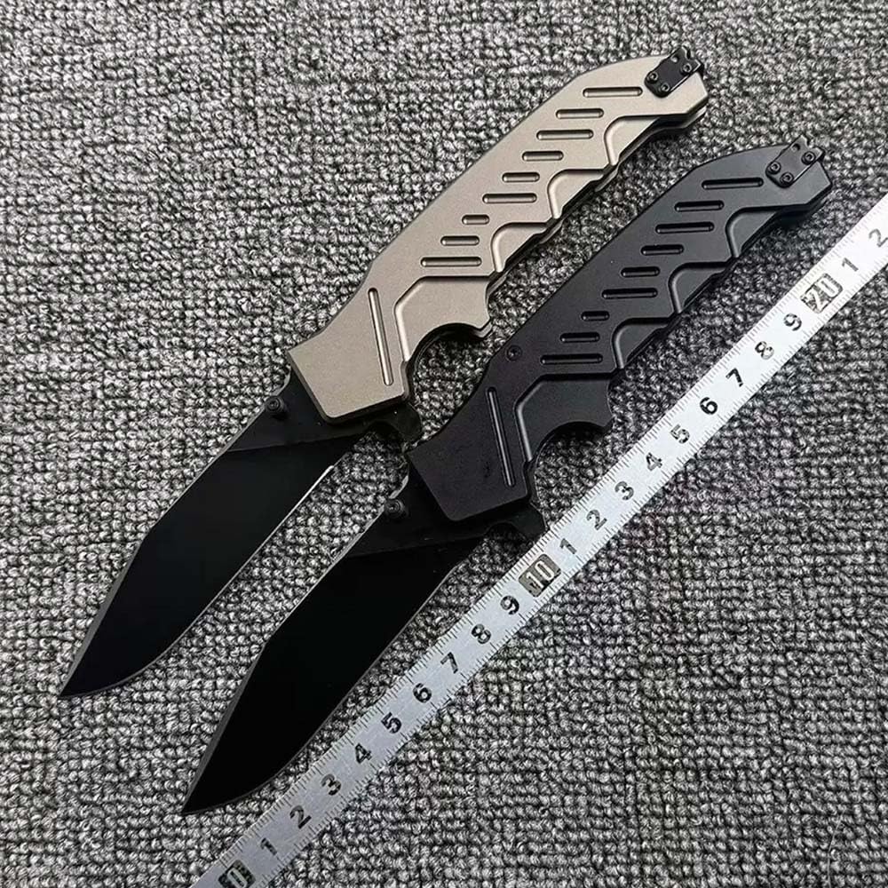 Klappmesser 10.6" Scharfes slim Taschenmesser schwarz edelstahl Alu lange, Khaki aluminium, kette geprägter muster, Outdoor Edc Messer Survival Jagdmesser, tragbare camping messer, geschenk für männer
