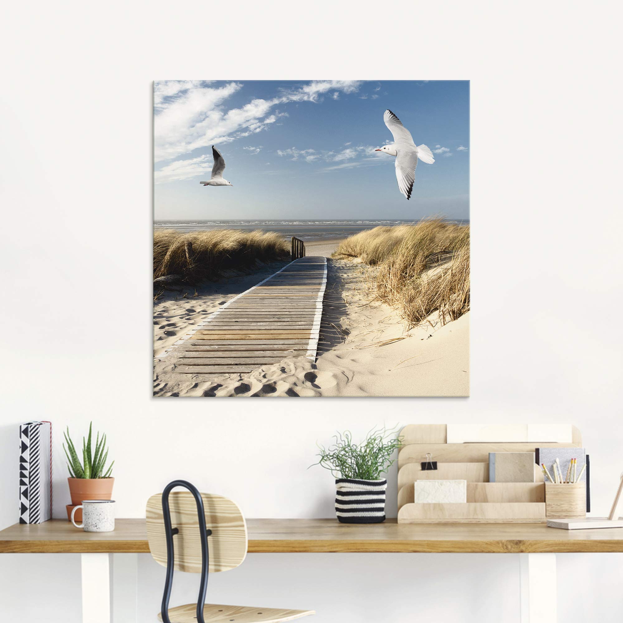 ARTland Wanddeko Glasbilder Wandbild Glas Bild einteilig 30x60 cm Hochformat Strand Meer Nordsee Küste Möwen Himmel Steg Natur Landschaft Dünen T9NJ