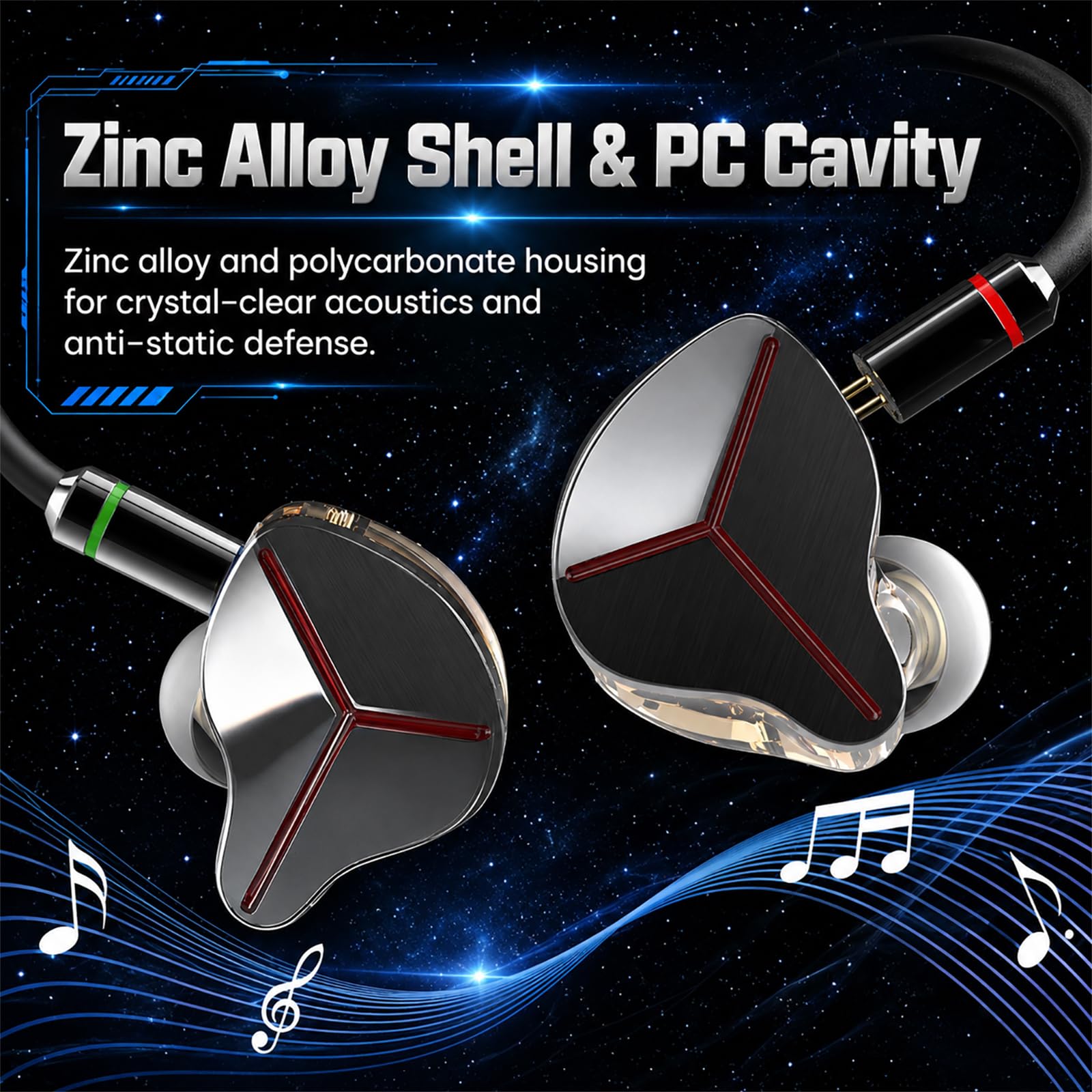 Cuffie in-ear monitor con microfono, auricolari da gioco cablati con cavo staccabile placcato argento a 2 pin, HiFi Hybrid IEM, per giocatore/cantante/musicisti, audiofili/batteristi