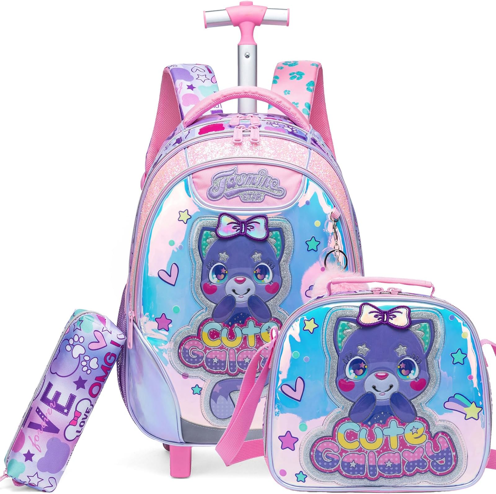 ローリングバックパック 子供用 8~12歳 ランチボックス付き キャスター付きバックパック スクールキッズバックパック