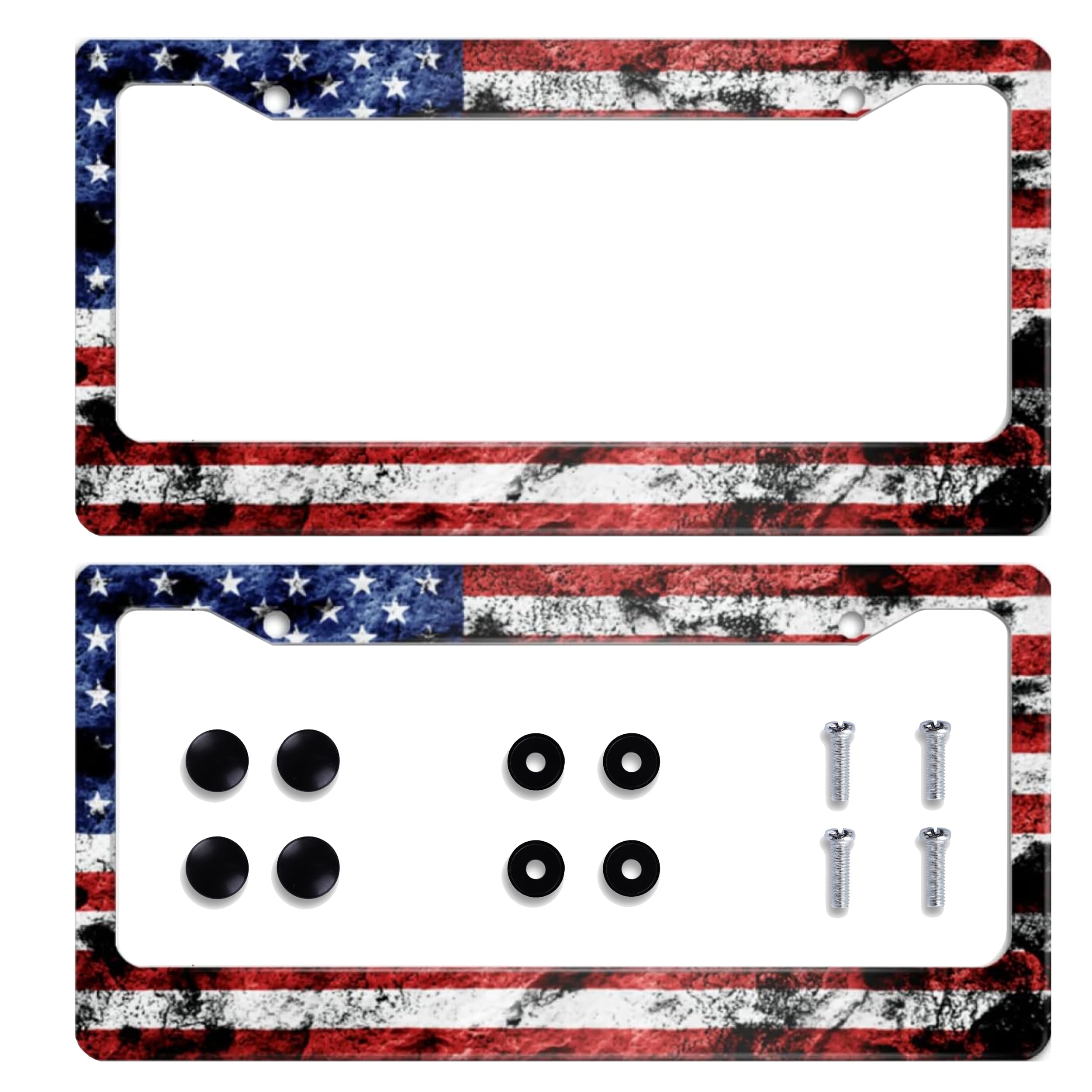 Personalized 2 Pack License Plate Frame Patriotic USA Stainless Steel License Plate Accessory Decorative 2 Holes and Screws Fits US Standard License