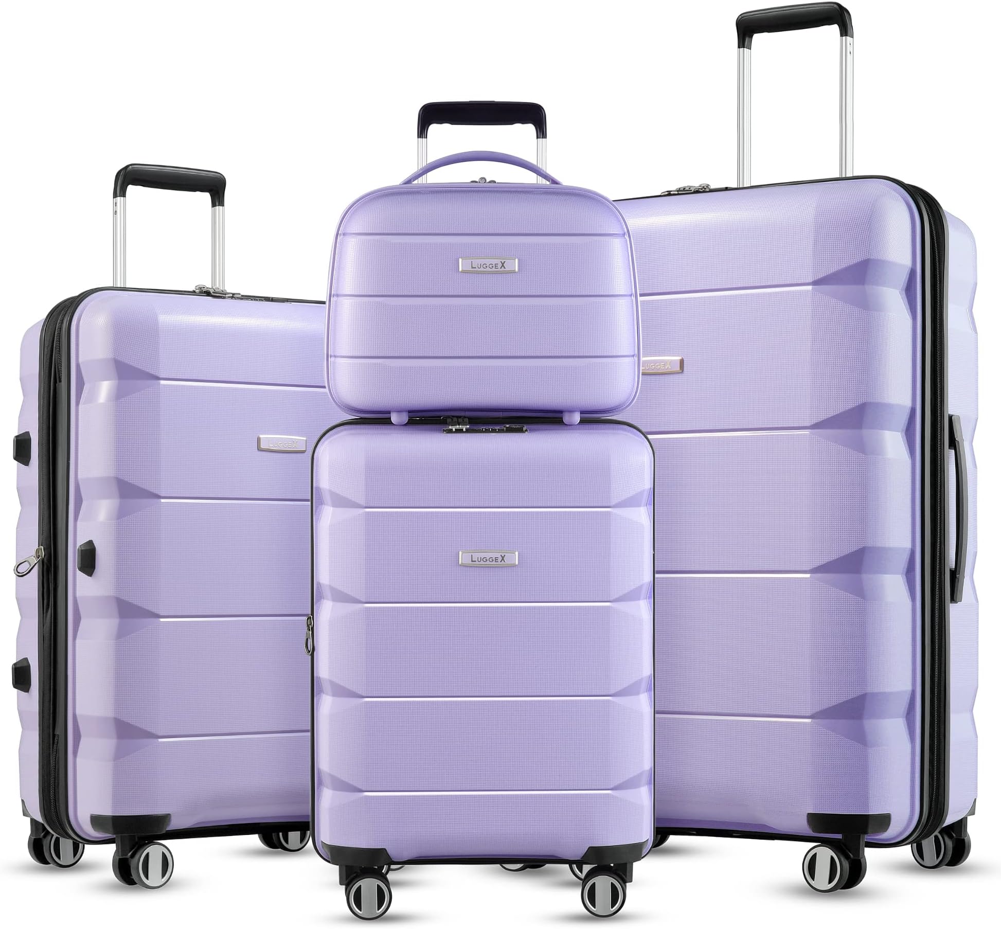 LUGGEX Purple Carry On Luggage with Spinner Wheels, PP Lightweight Suitcase 4 Piece, Expandable