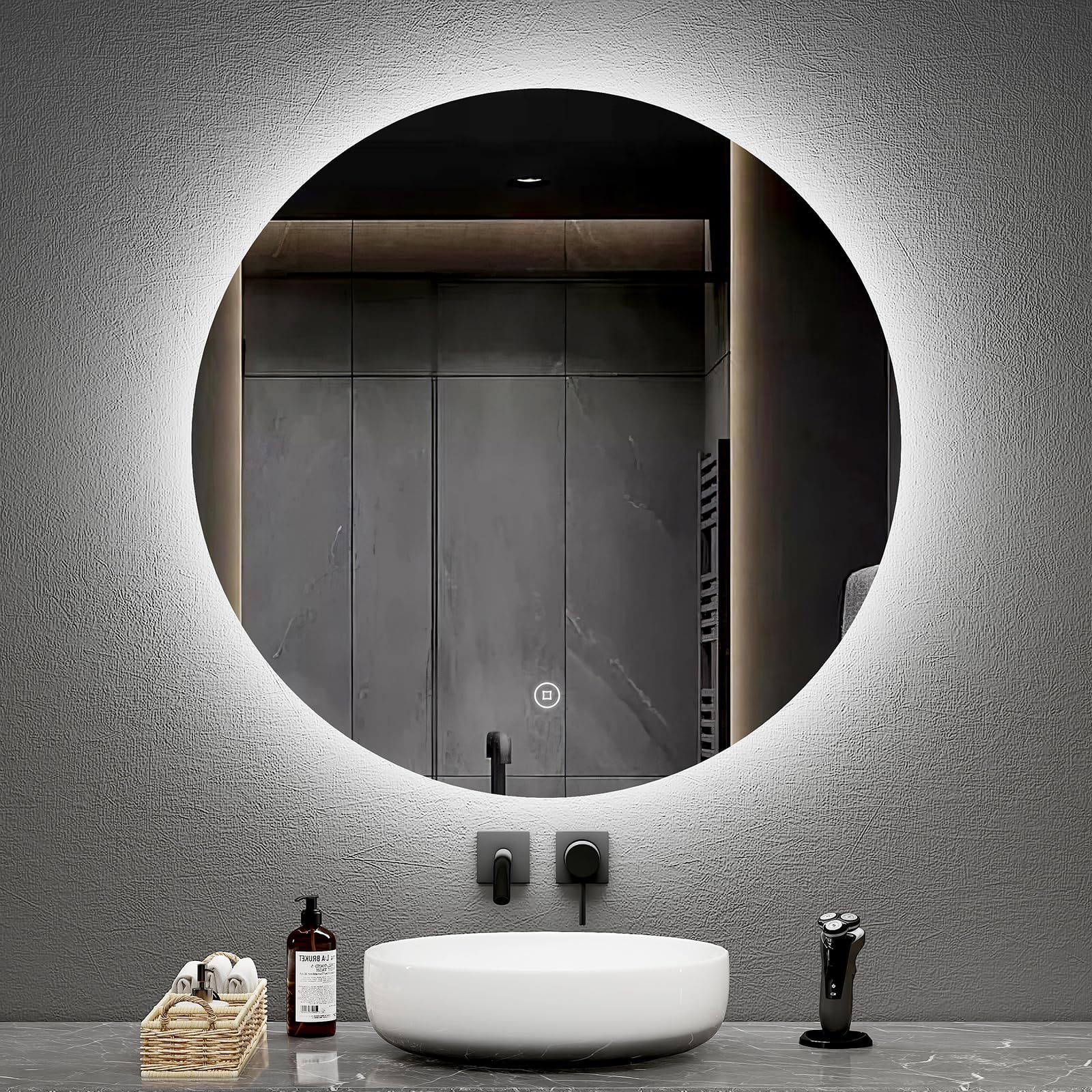 EMKE Round Bathroom Mirror with Led Lights - 60CM Wall Mounted Vanity Mirror Frameless Circular Bathroom led Mirrors with Touch Switch, Adjusting Brightness, Illuminated Smart Mirrors — image 1