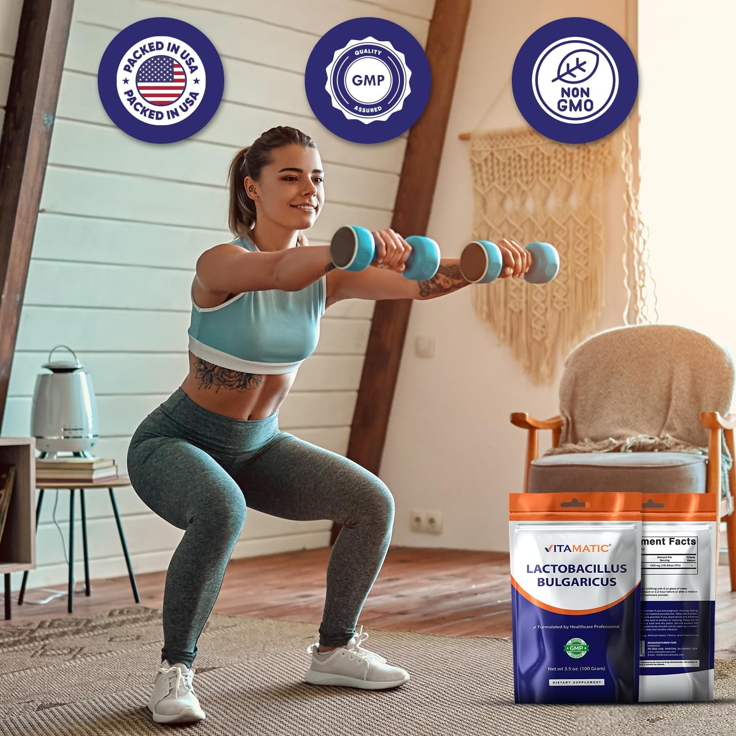 Vitamatic Lactobacillus Bulgaricus Probiotic Powder - Digestive Health Support - 100 Gram (3.5 OZ) - 100 Servings