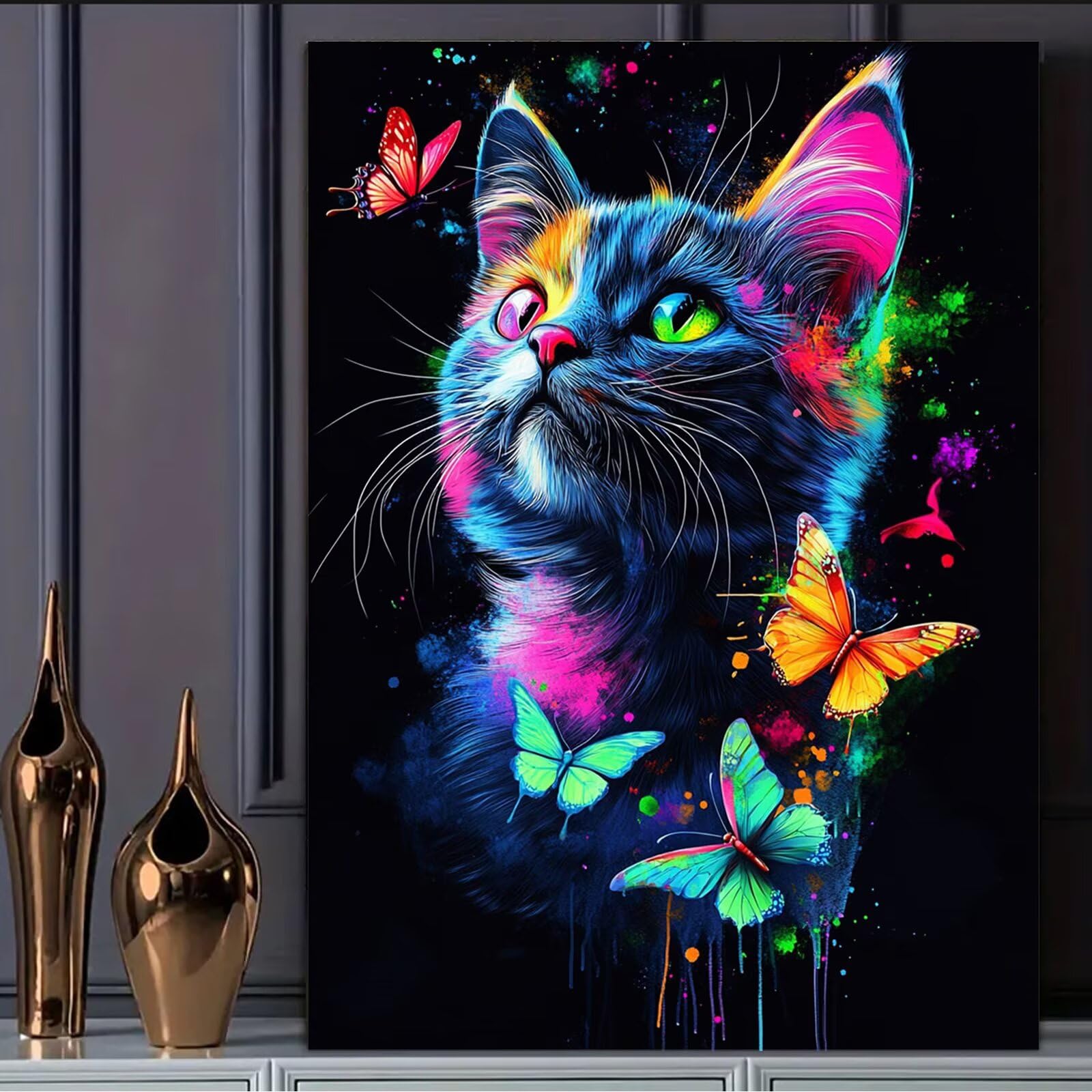 Dipingere Con i Numeri Adulti Gatto Dipingere con i Numeri con Telaio 50 x 70 cm,Farfalla Paint by Numbers con Vernici e Pennelli, Kit di Pittura a Olio Fai-da-Te per Decorazioni Casa Regalo,kk-871