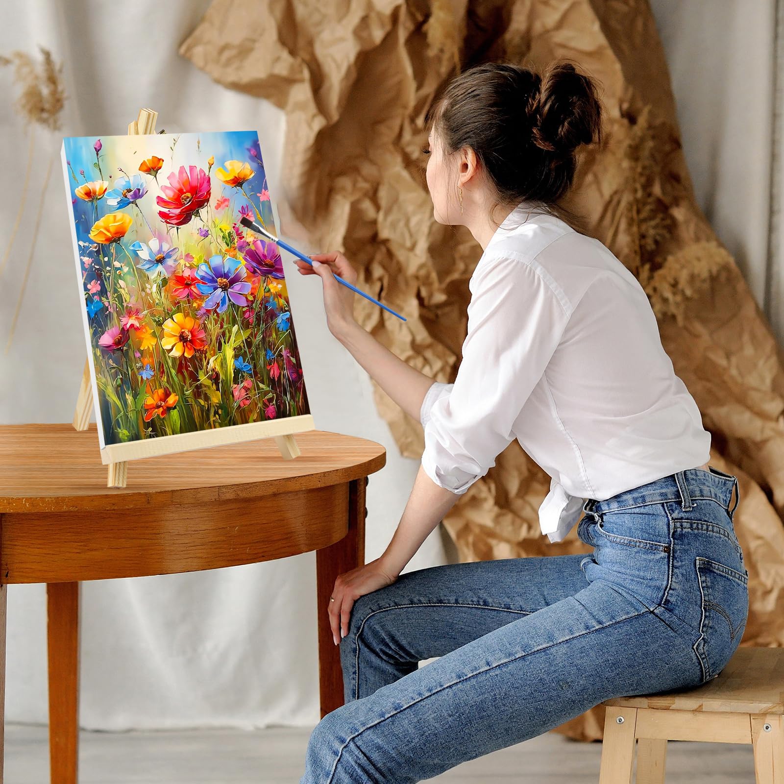 NAIMOER 4Pack Flor Salvaje Pintar por Numeros y Marco Stent Adultos, Flores de Ventana Pintura Digital en Lienzo para Niños Adultos Decoración del Hogar 20x30cm