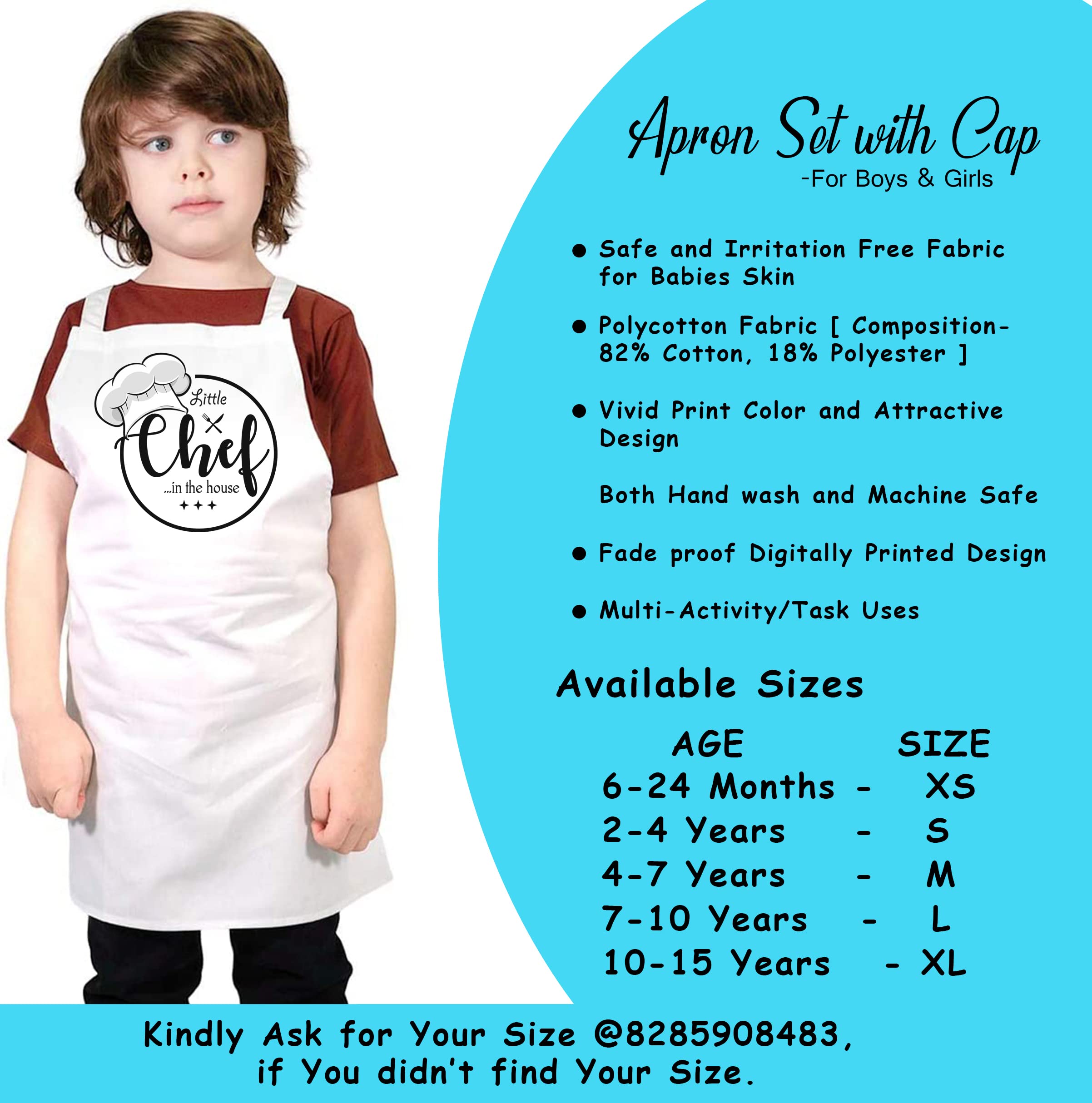 Style Secrets Little Chef Polycotton Chef Apron and Cap Costume for Babies/Kids Photoshoot, Cooking, Art & Craft, Fun Activities Etc. (4-7 Years, White) 1