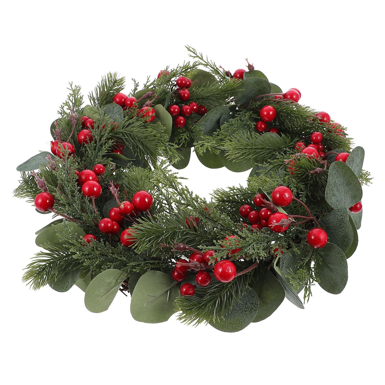 POPETPOP Künstlicher Weihnachtskranz 45cm Rote Beeren Eukalyptusgirlande Handgefertigt Tür und Wanddeko Festlicher Türkranz