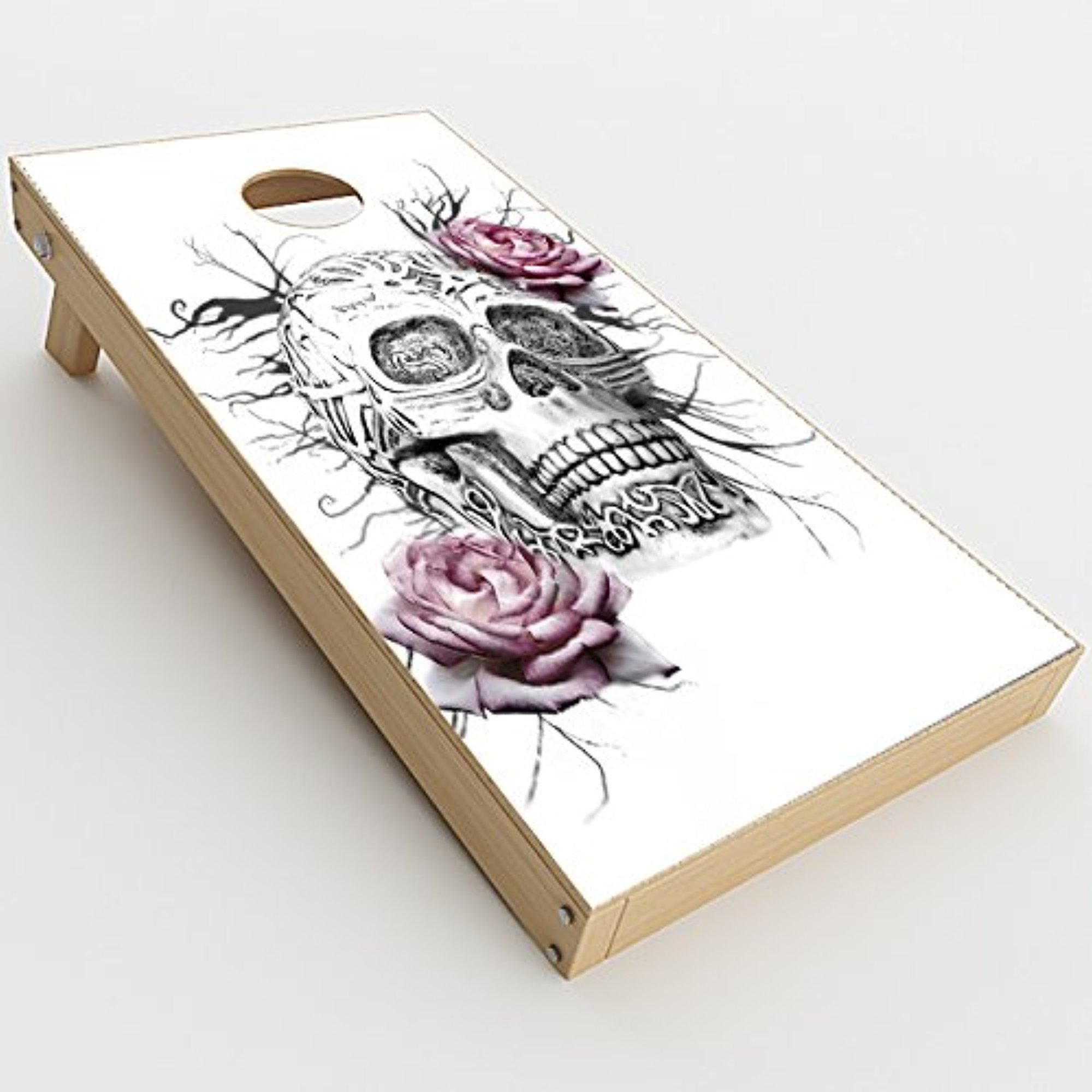 Skin Decals Vinyl Wrap for Cornhole Game Board Bag Toss (2xpcs.) / Roses in Skull