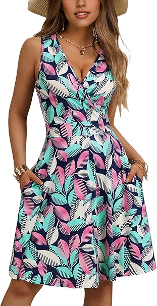 Mini Robe Femme Col V Chic et Elegant Manches sans/Courtes/Longues Robes A-Line Casual Robe pour Fête Noël Mariage