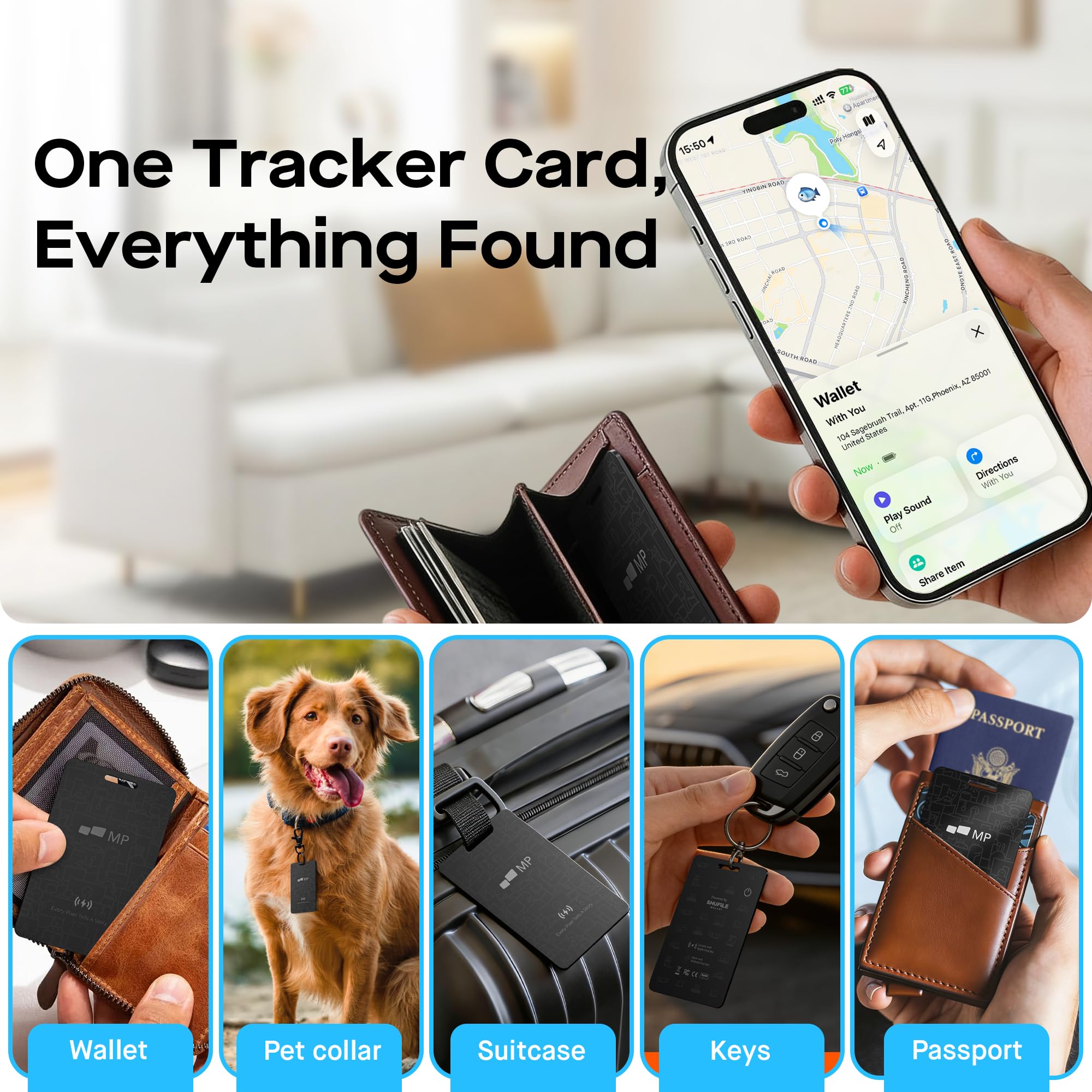 2026 Mobile Pixels Wallet Tracker Card, funziona con (iOS e Android), localizzatore Bluetooth ultra sottile ricaricabile, localizzatore di chiavi GPS, localizzatore portatile per portafogli, borse
