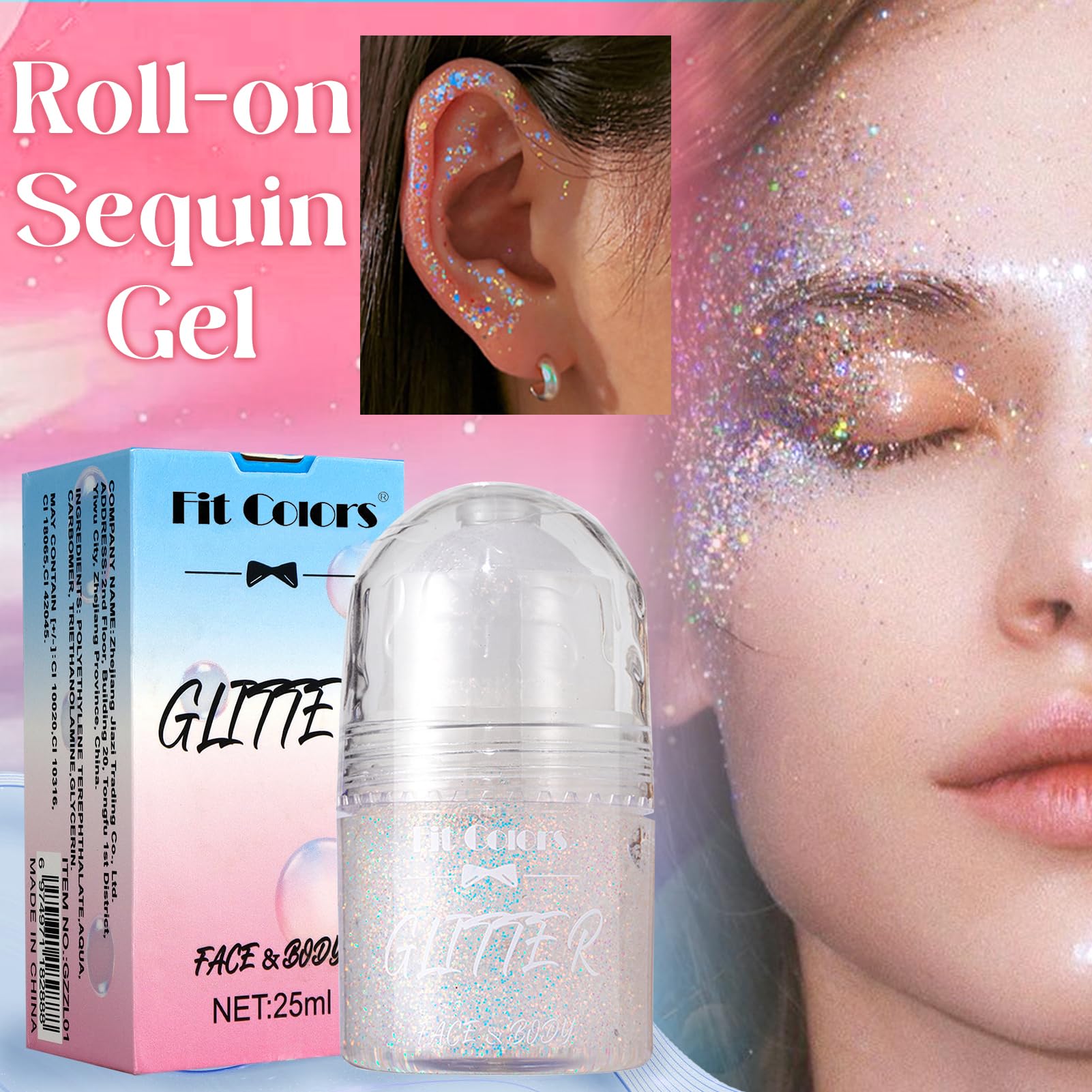 Roll-on Body Glitter Gel,Roll-on Corpo Glitter Gel,Mermaid Paillettes Glitter Corpo Capelli per Festival Rave Accessories,Shimmer Makeup per Festival Halloween Rave Party