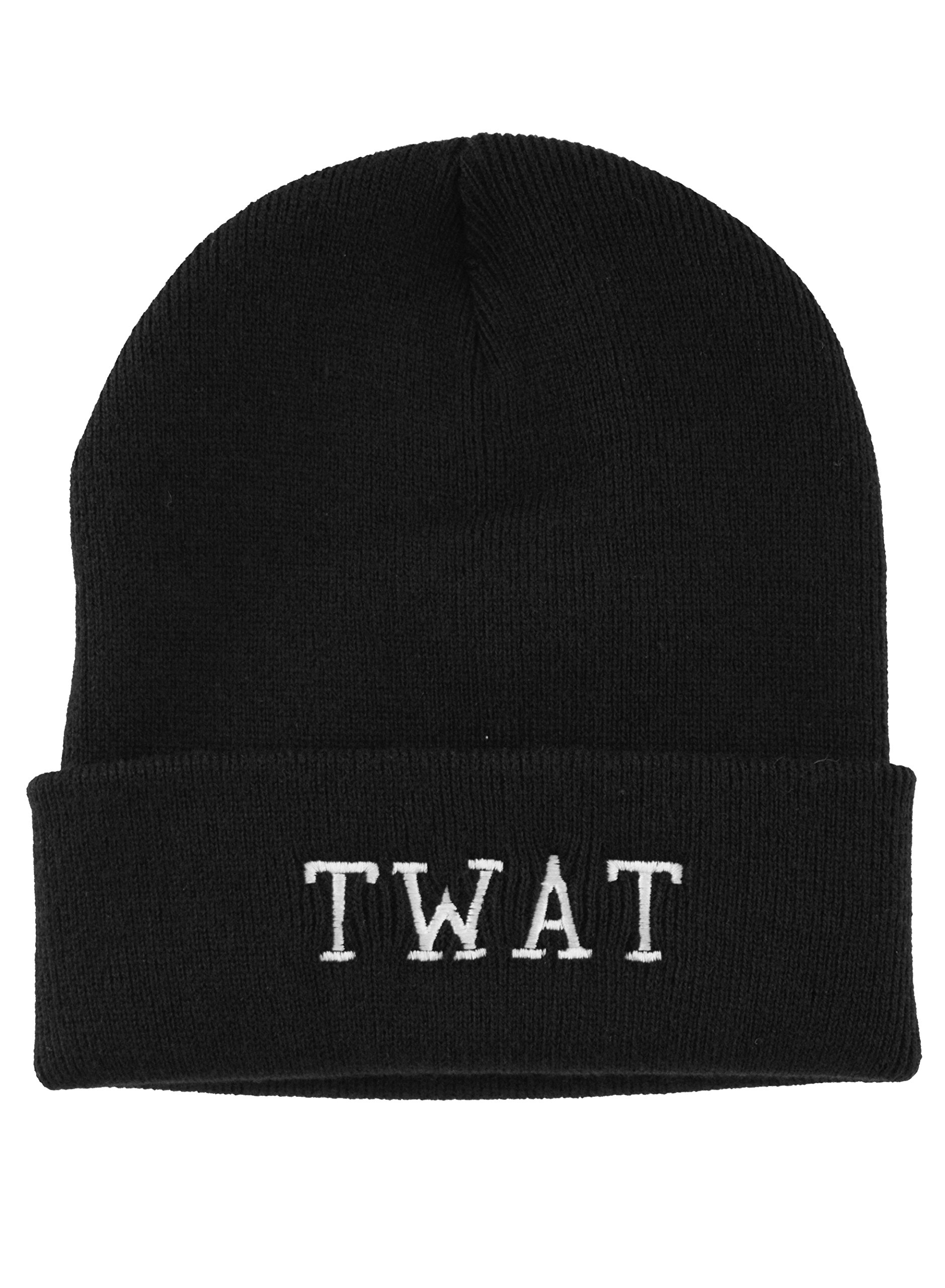 Darkside Clothing Twat Black Embroidered Beanie Hat Funny Slogan Knitted Beanie
