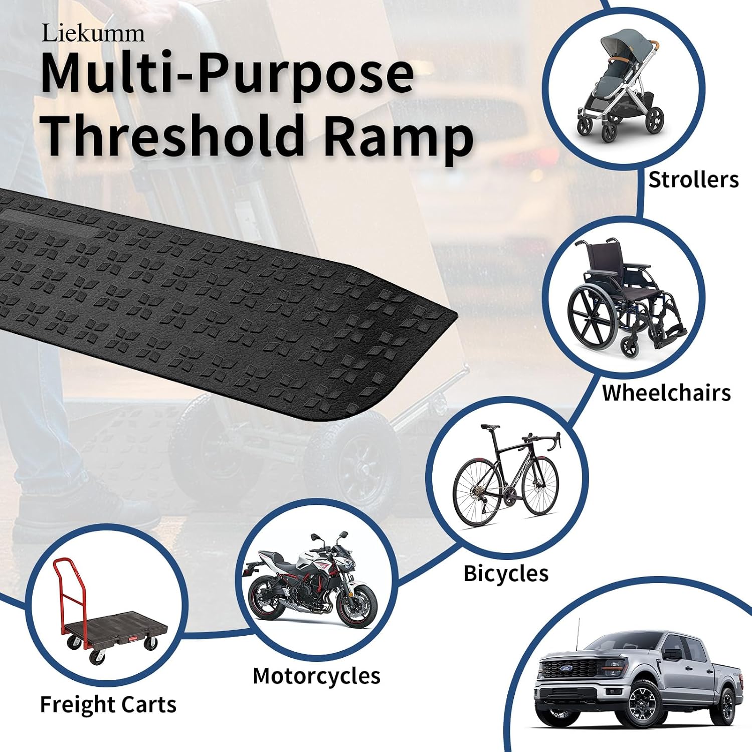 LIEKUMM 1.5" Rise Rubber Curb Ramp, 2200 lbs Heavy Duty Curb Ramps for Driveway, Non-Slip Threshold Ramp for Doorways and Garage