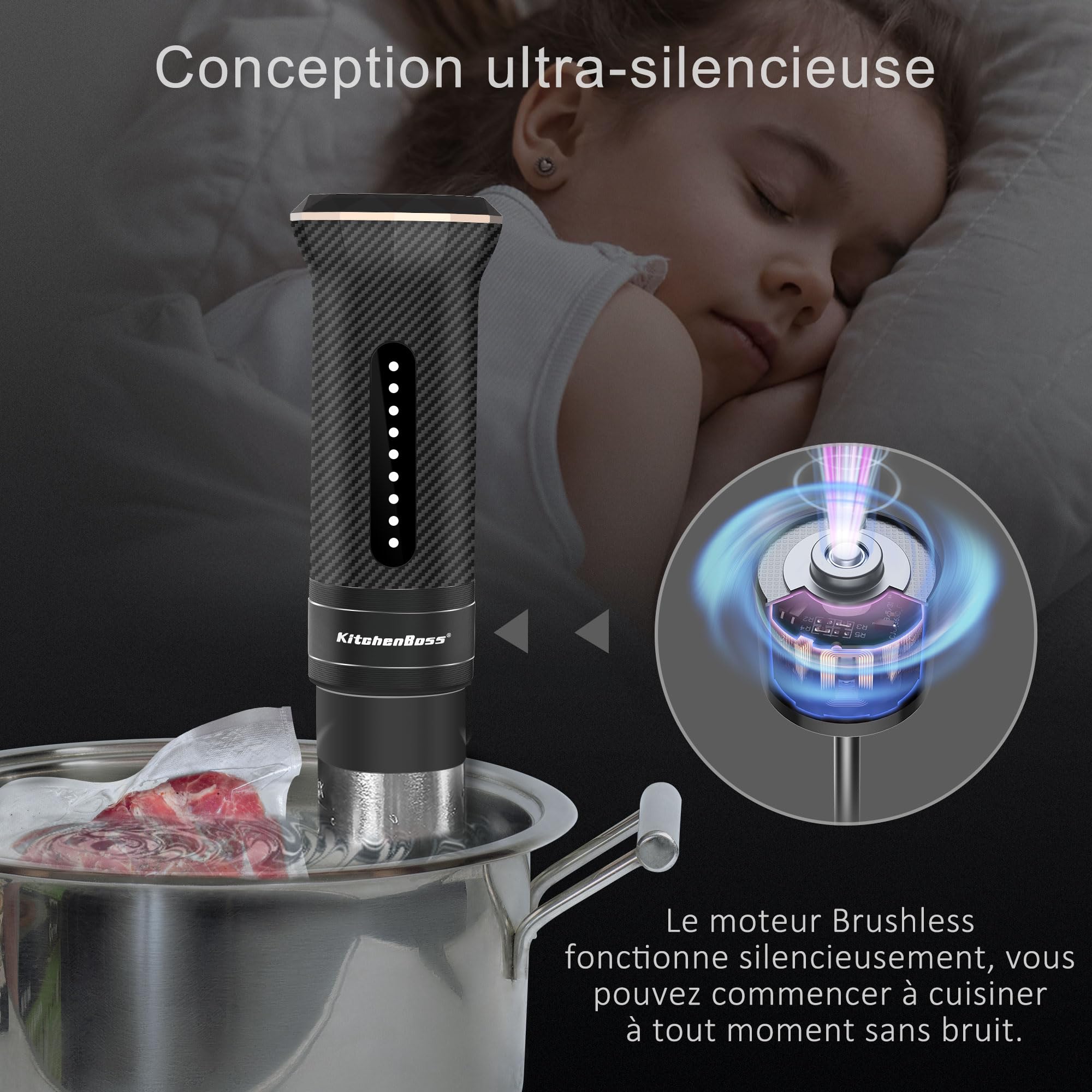 KitchenBoss Thermoplongeur Cuiseur Sous Vide Cuisson Basse Température: G300T Sous Vide Cooker 1100W, Calculateur d'Immersion de Cuisinière, IPX7 Imperméable à l'eau, Contrôle Précis de la Température