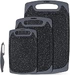 Cutting Boards for Kitchen, Plastic Chopping Board Set of 4 with Non-Slip Feet and Deep Drip Juice Groove, Easy Grip Handle