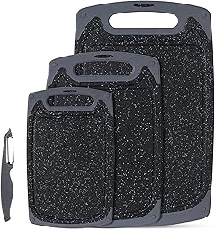 Chopping Board Set, Kitchen Cutting Boards with Non-Slip Feet and Deep Drip Juice Groove, 3PCS BPA Free Plastic Chopping Boards Dishwasher Safe Cutting Board, Black